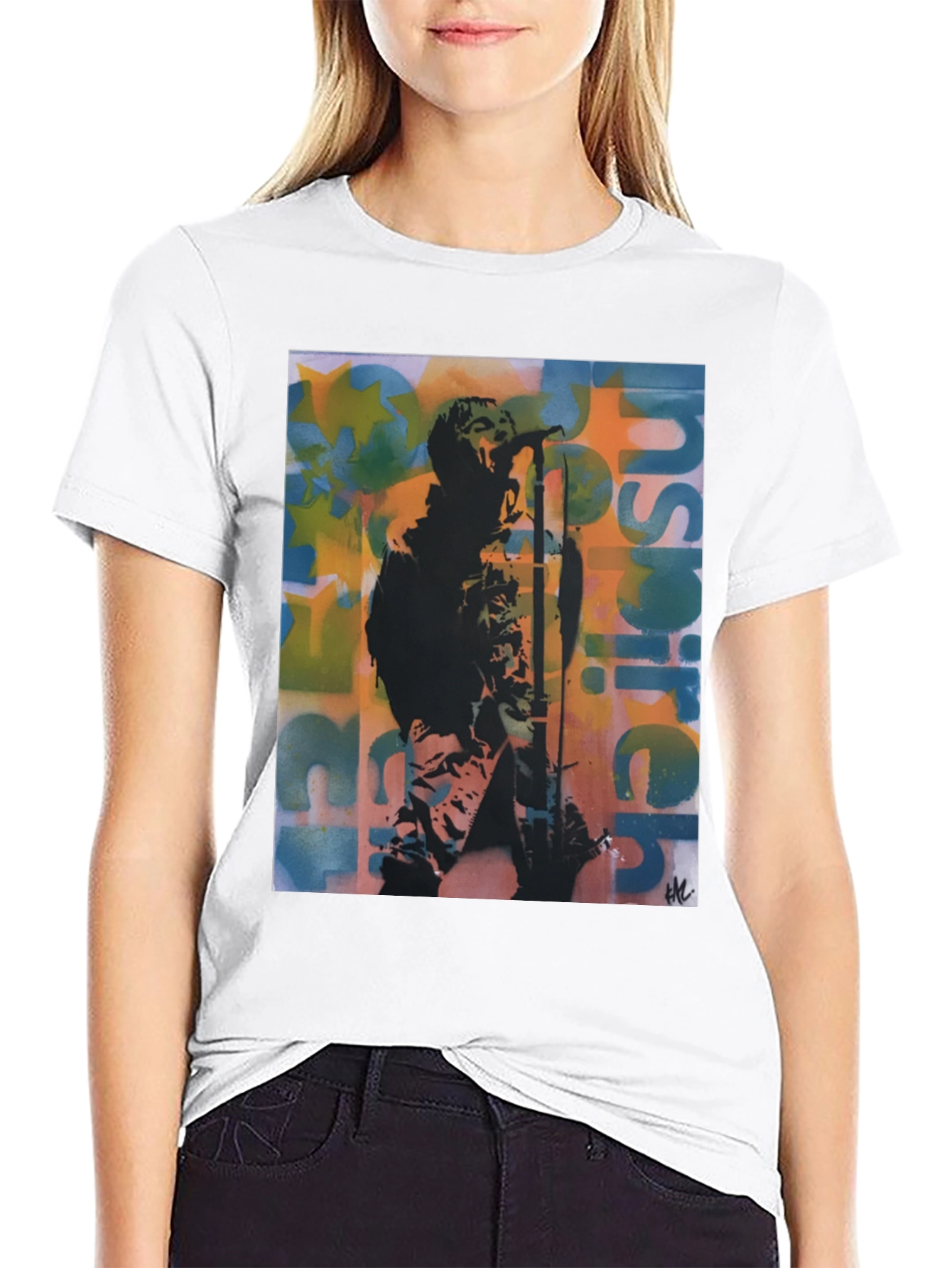 Black Indie Band Graphic Print Crew Neck T-Shirt view 9