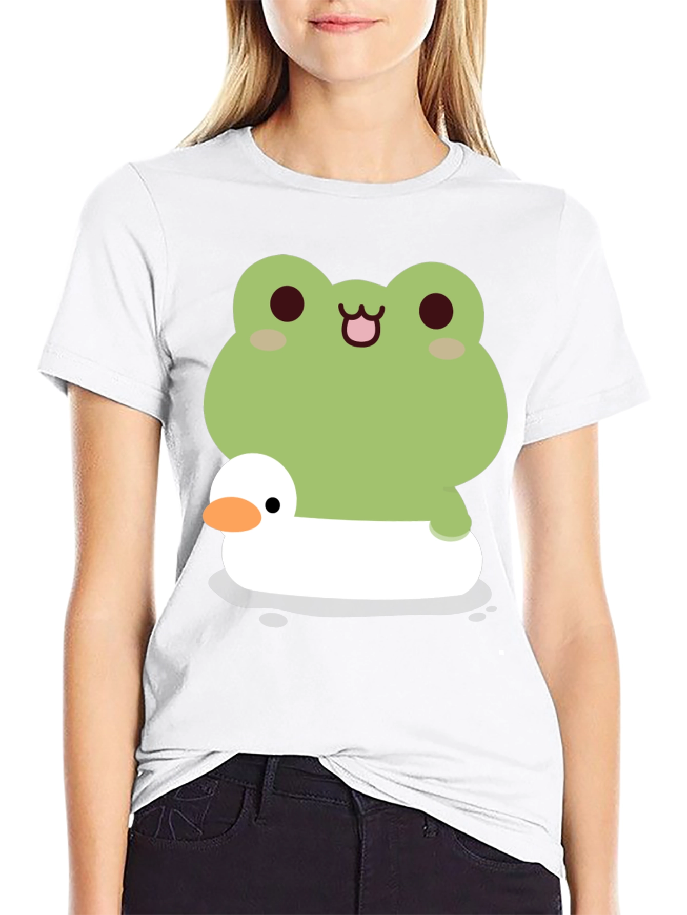 Black Frog and Duck T-Shirt - Cute Cartoon Graphic Tee view 9