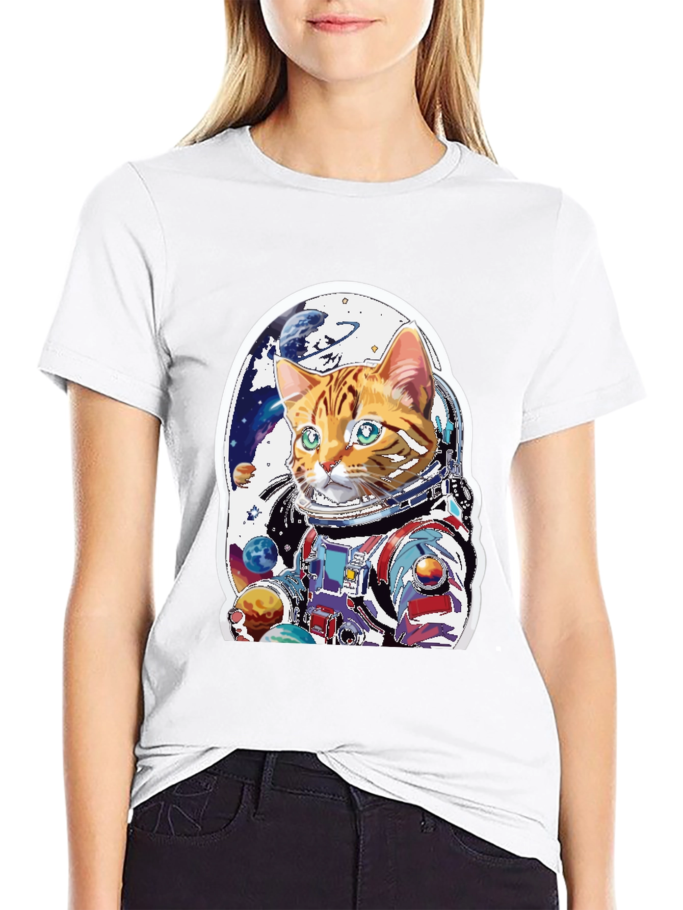 Black Cat Astronaut T-Shirt - Space Explorer Kitty Tee view 9