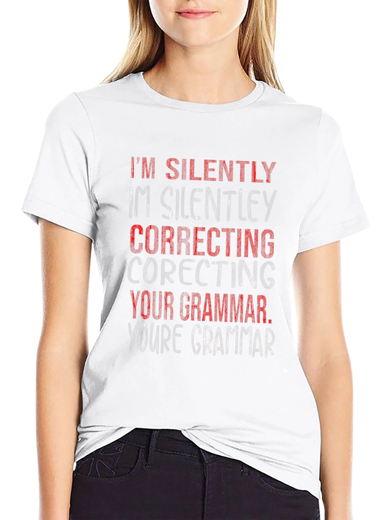 Black Silently Correcting Grammar Graphic Tee view 9