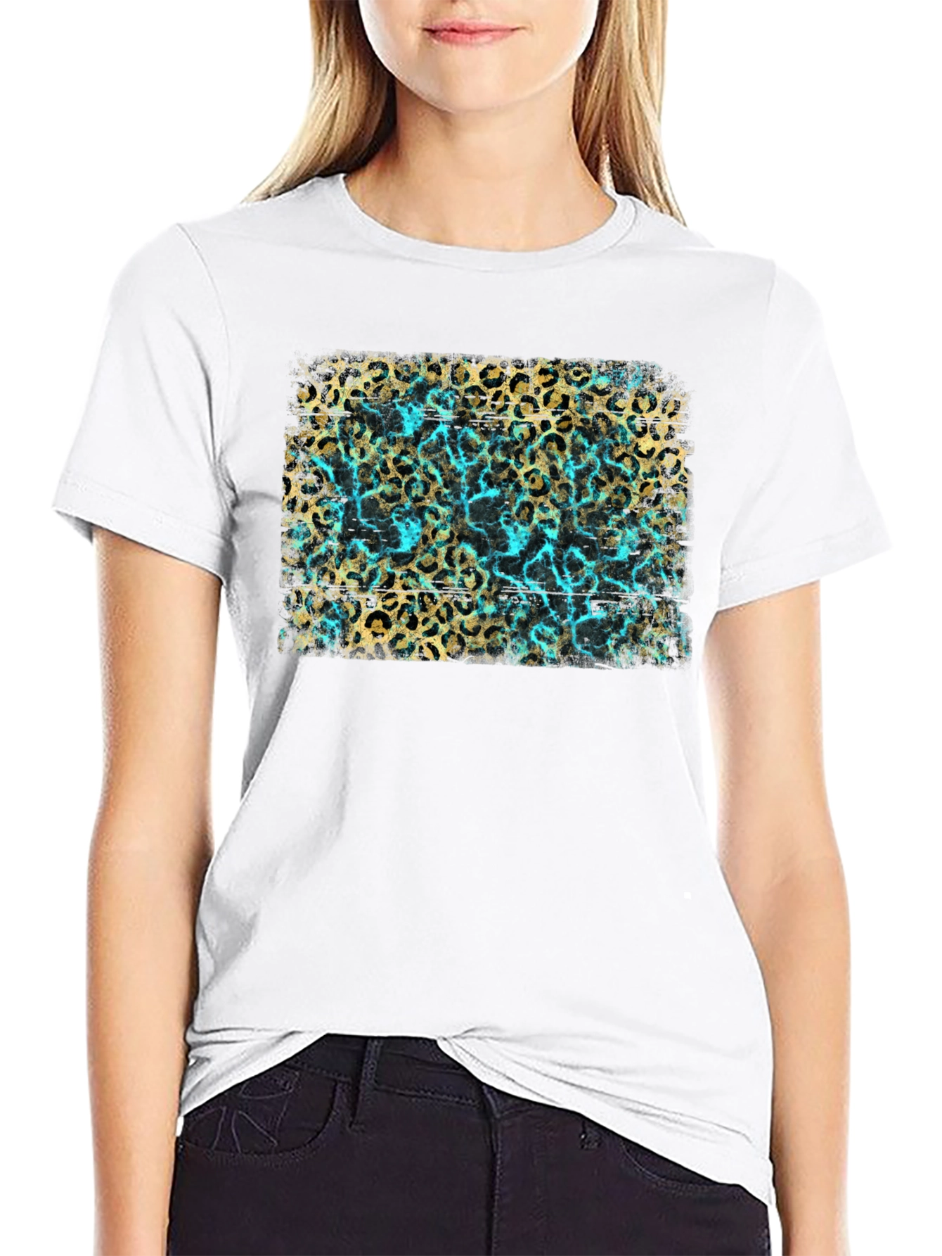 Black Leopard Print Tee - Turquoise Accent view 9