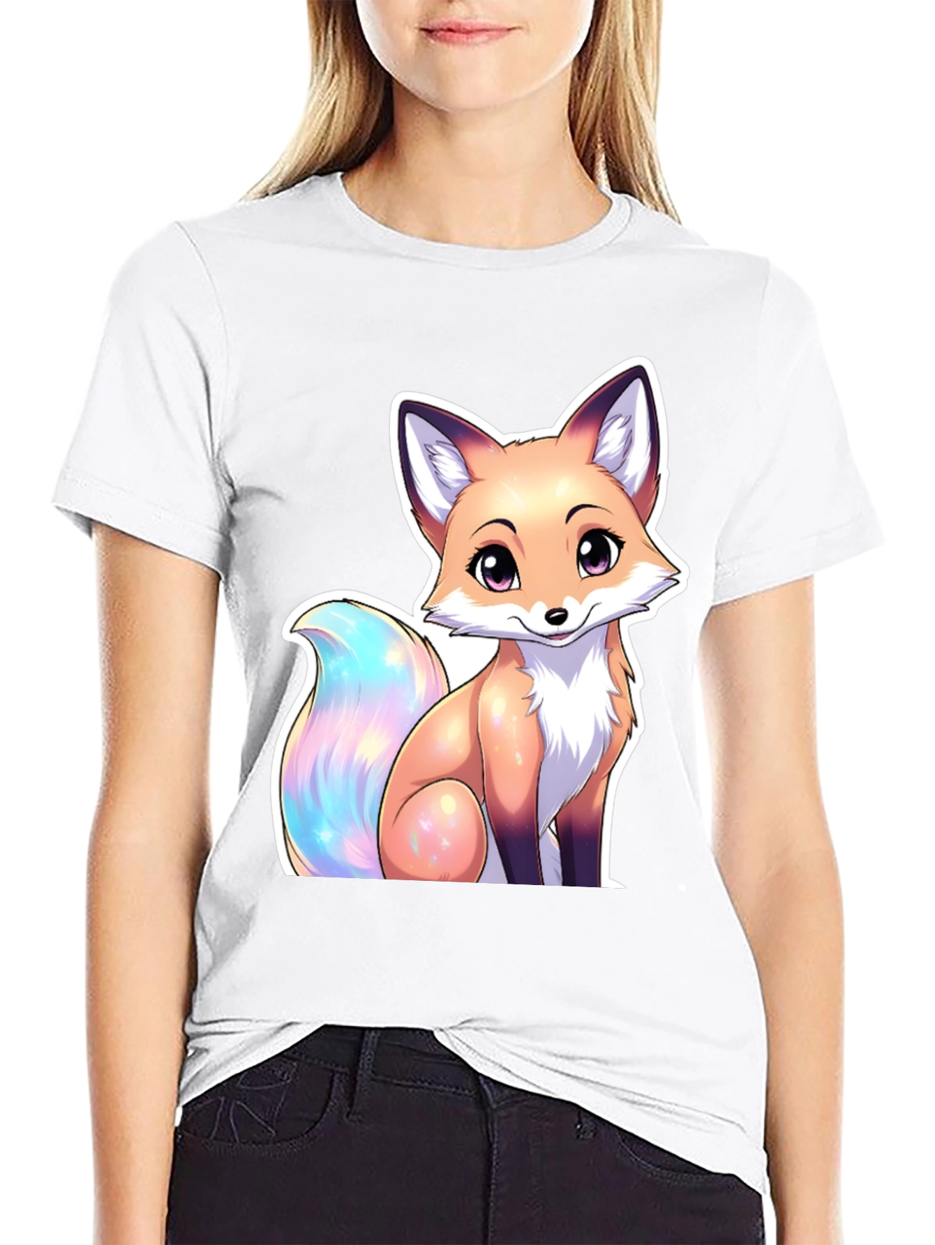 Black Cute Fox Graphic Tee - Stylish Animal Lover T-Shirt view 9