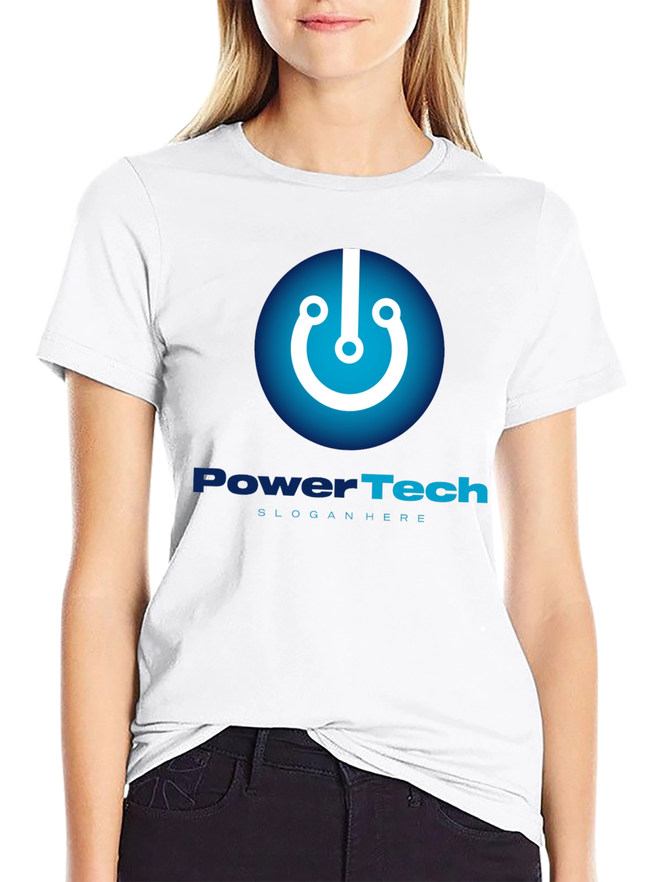 Black PowerTech Black T-Shirt - Modern Tech Design view 9