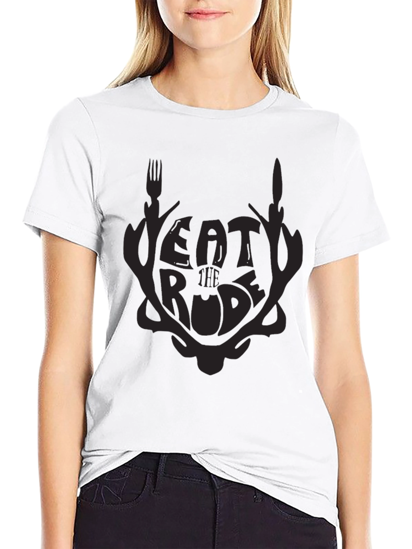 Black Eat The Rude Black Graphic T-Shirt view 9