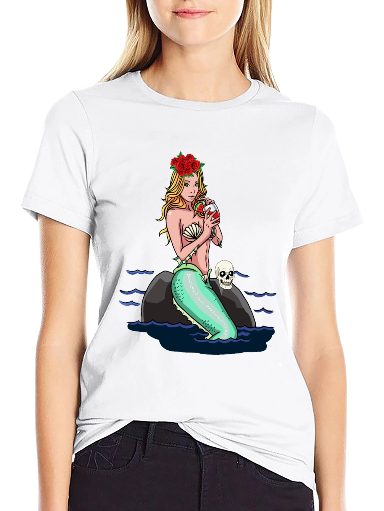Black Mermaid Drinking Wine T-Shirt view 9