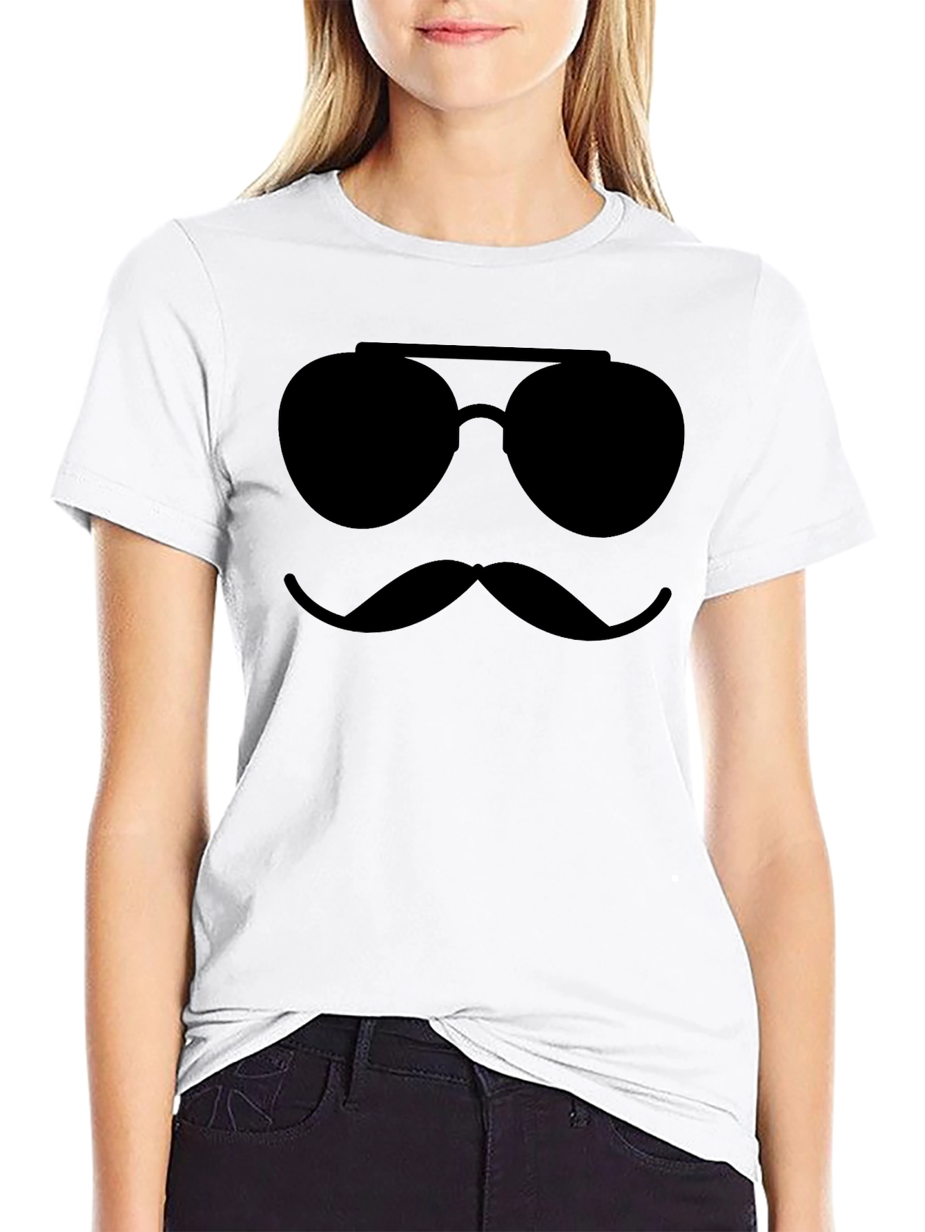 Black Cool Shades & Stache T-Shirt - Black Novelty Tee view 9