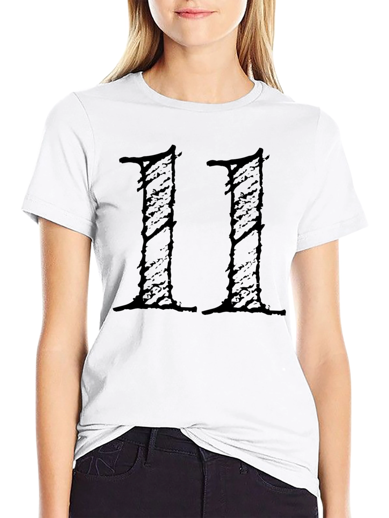 Black Grunge Number 11 Graphic Tee - Black Cotton T-Shirt view 9