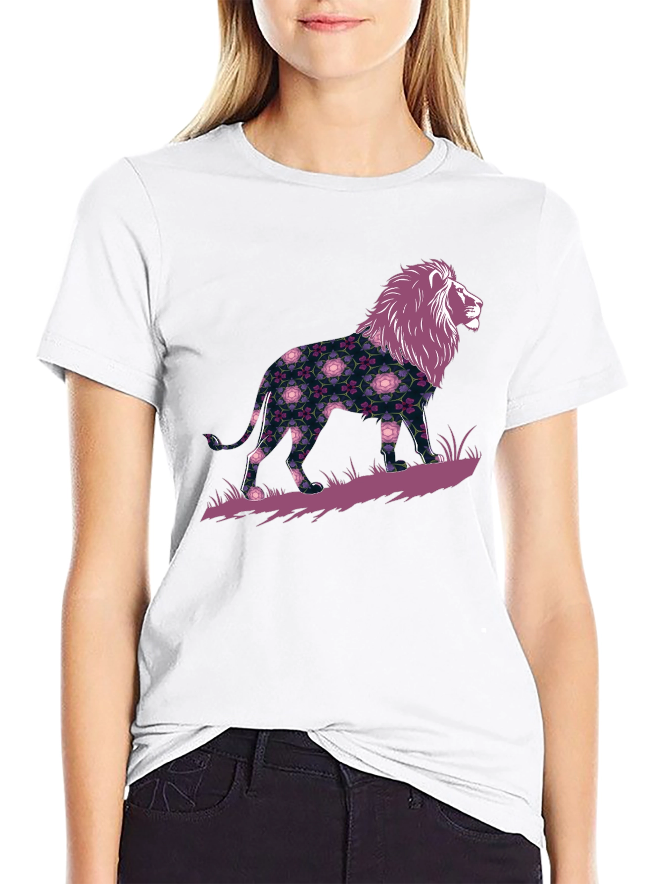Black Floral Lion Graphic Tee - Men's Black T-Shirt view 9