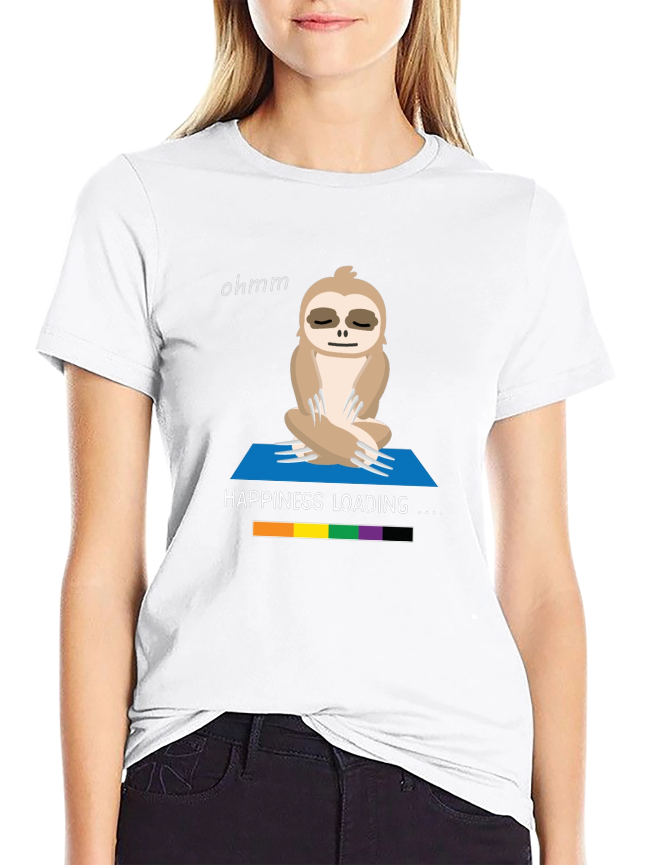 Black Yoga Sloth T-Shirt - Happiness Loading Graphic Tee view 9