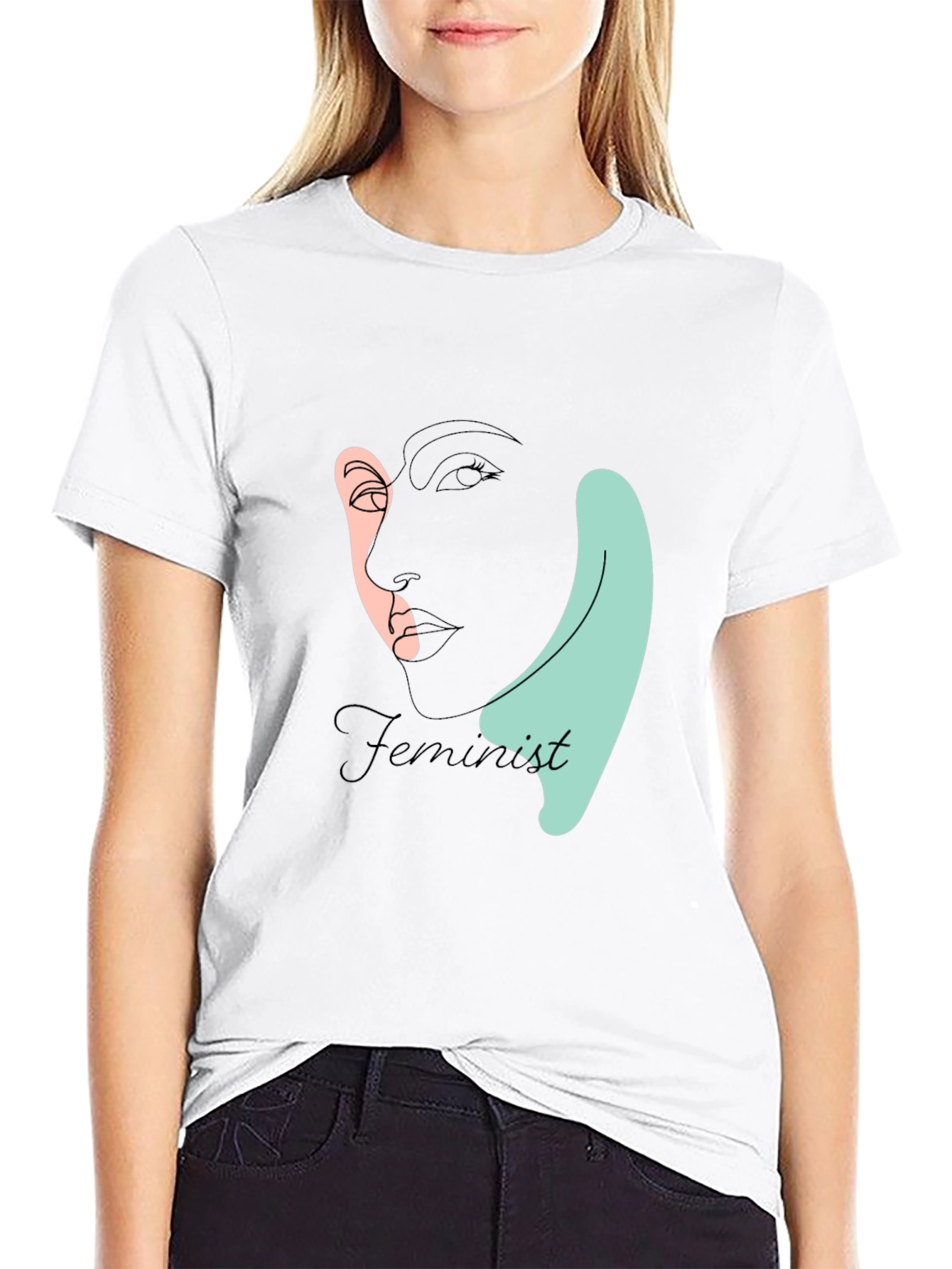 Black Feminist Line Art T-Shirt - Black view 9