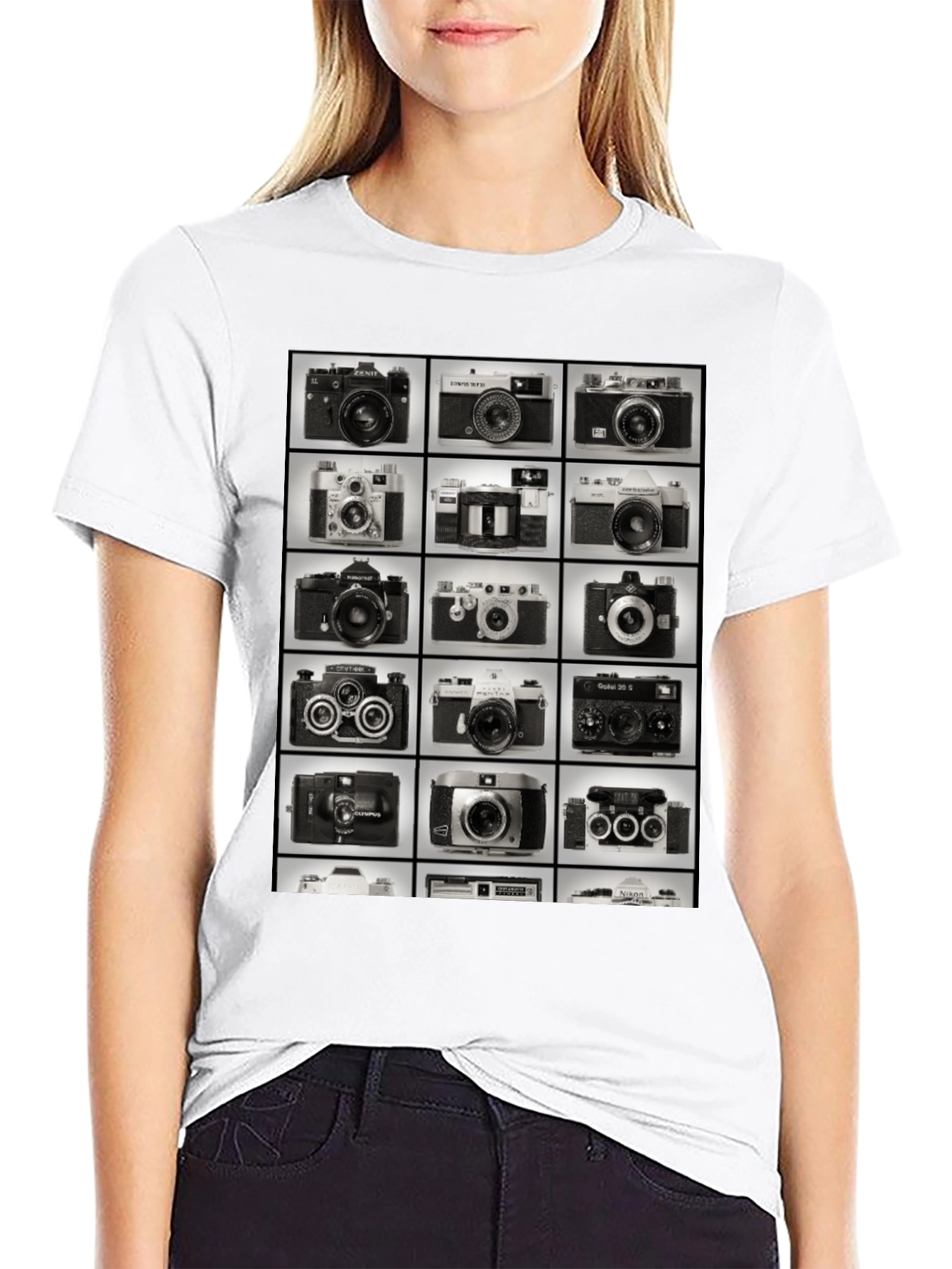 Black Vintage Camera Collage Graphic T-Shirt view 9