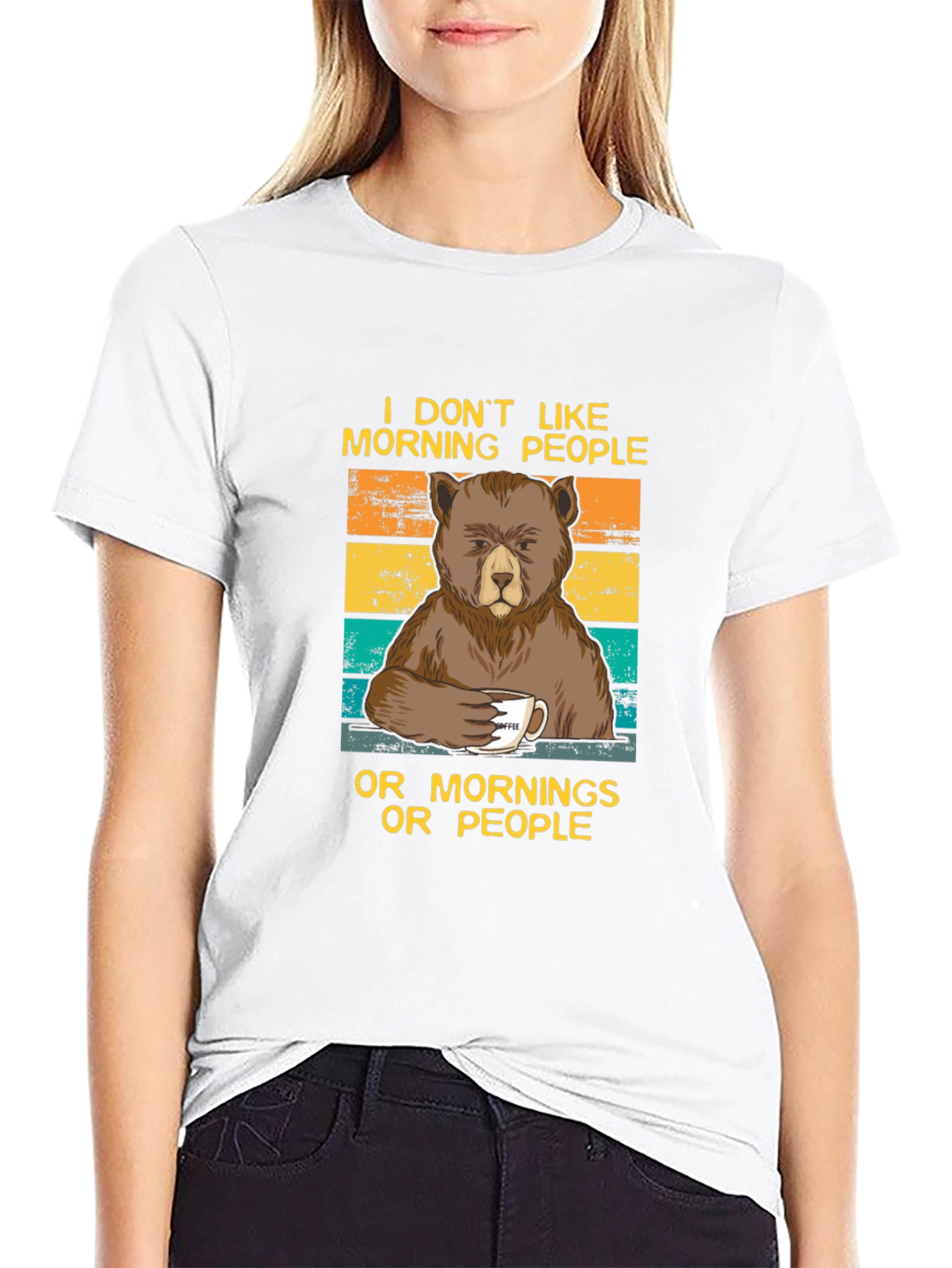Black Funny Bear Coffee T-Shirt - I Don't Like Morning People Tee view 9