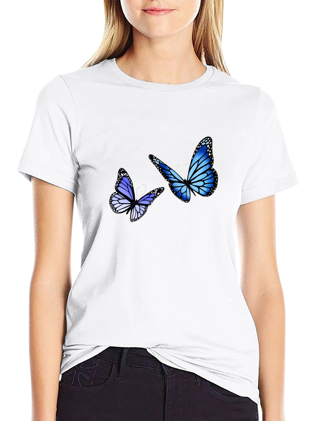 Black Blue Butterfly Graphic Tee view 9