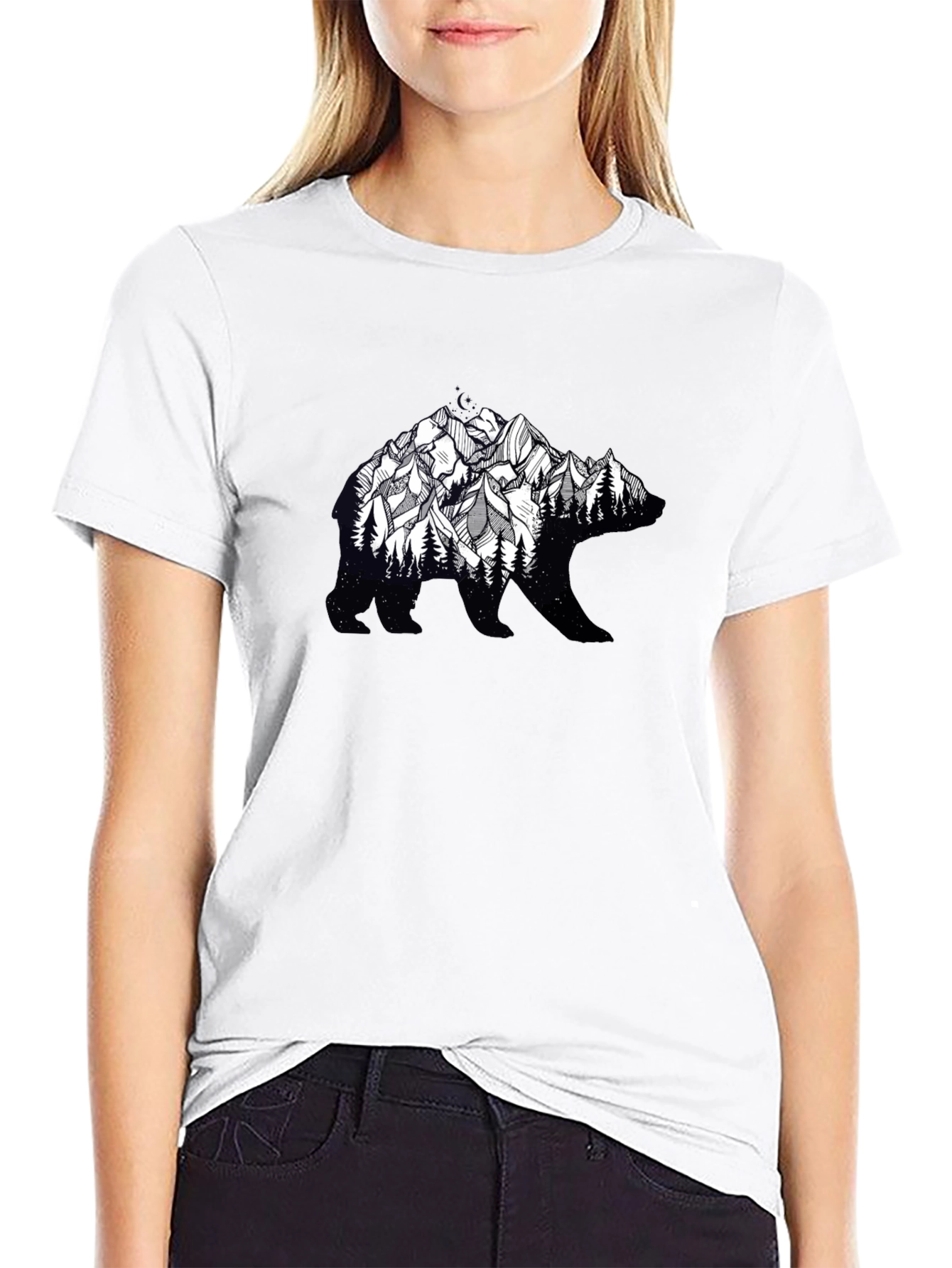 Black Bear Silhouette Mountain Graphic Tee - Nature Inspired view 9