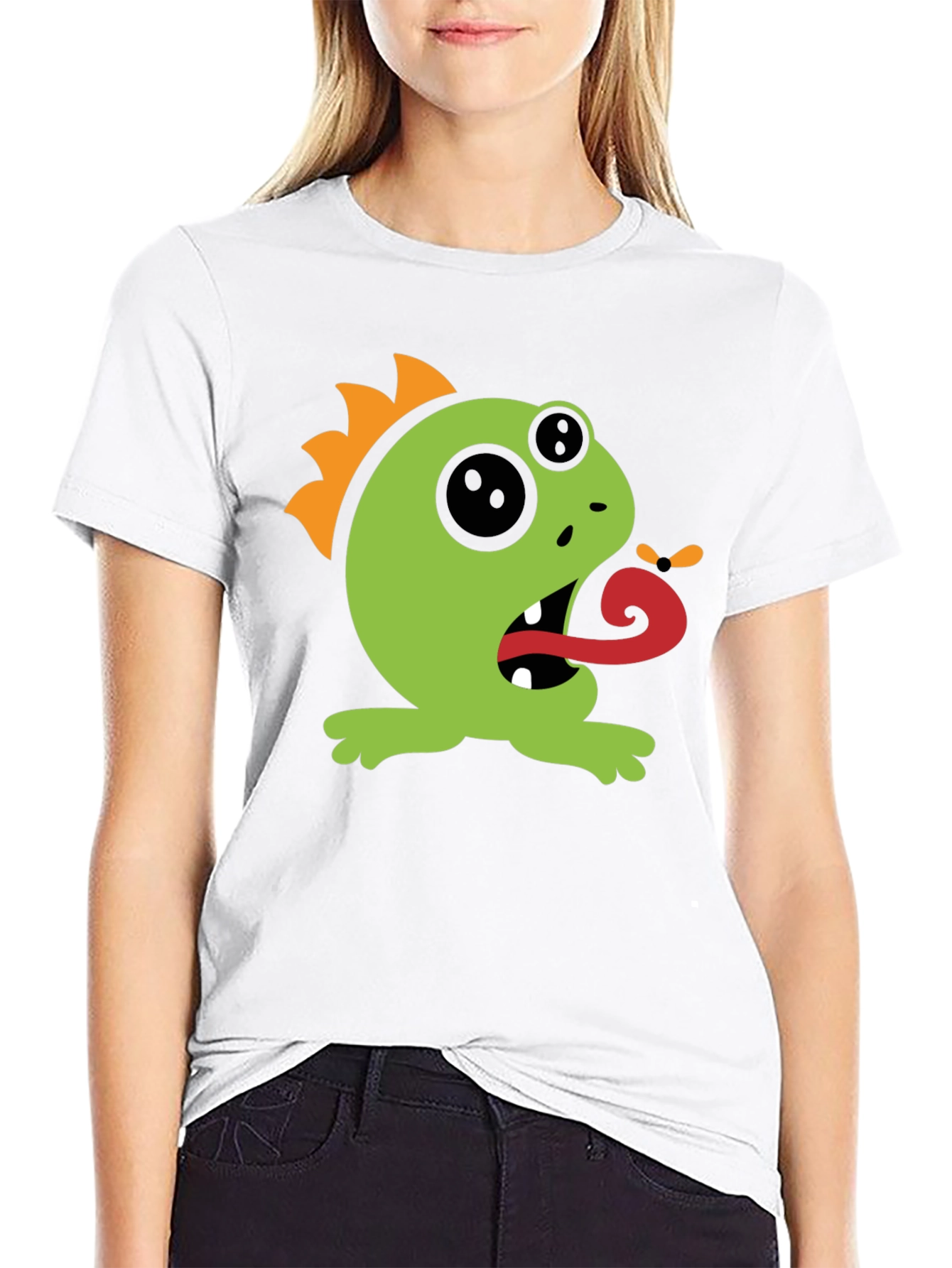 Black Monster Tongue Black T-Shirt - Fun Cartoon Graphic Tee view 9