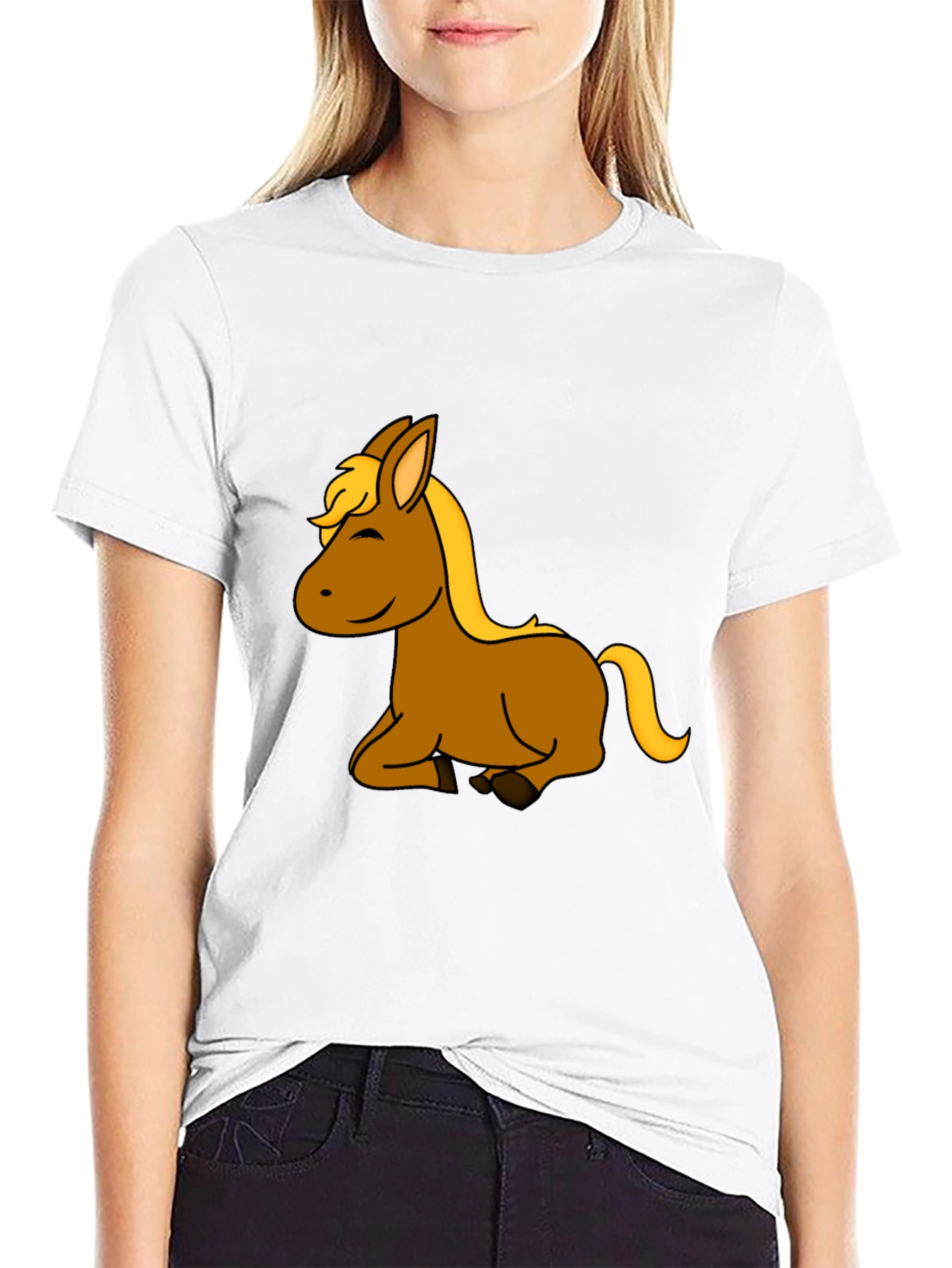 Black Cartoon Horse Graphic T-Shirt view 9