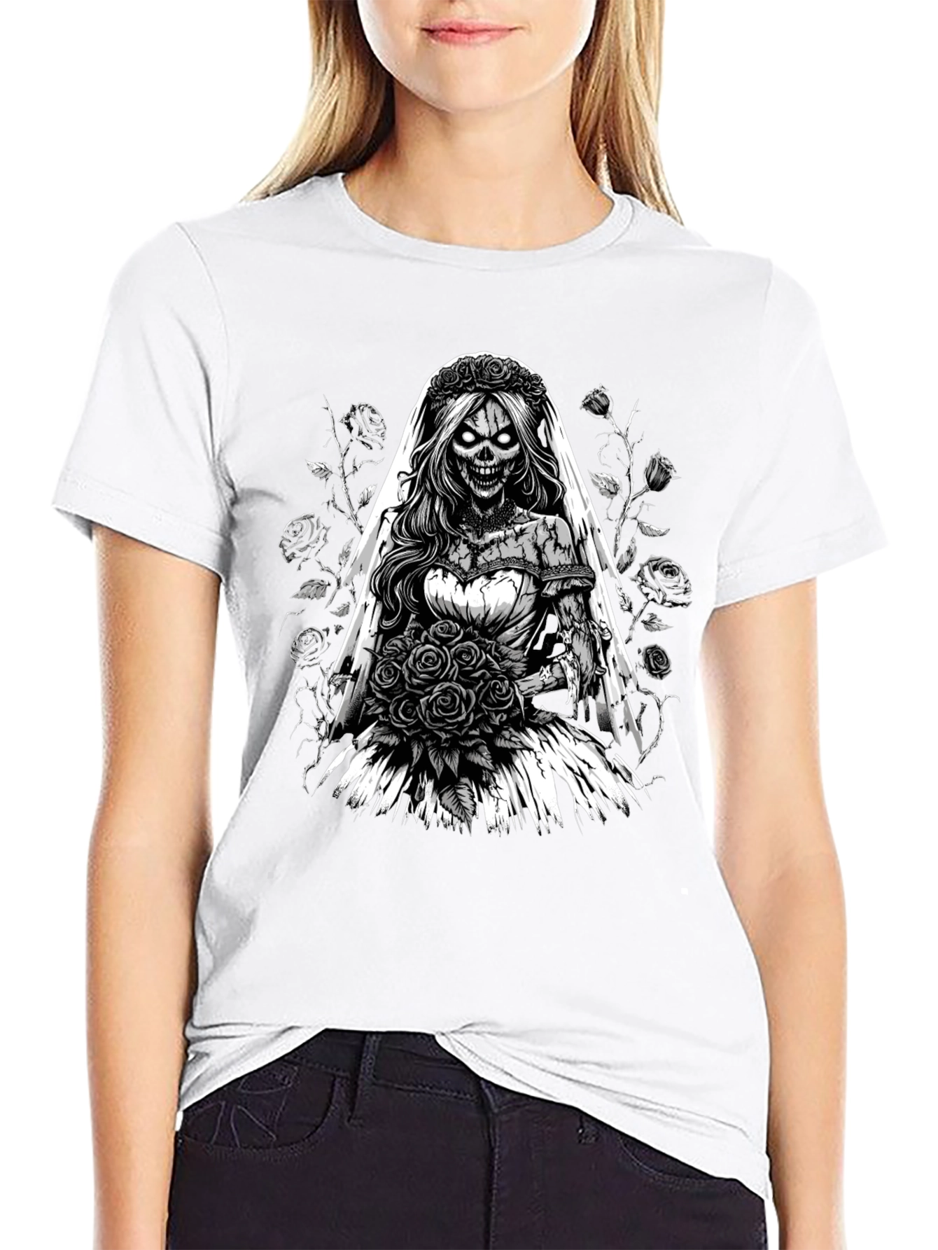 Black Zombie Bride T-Shirt - Unique Gothic Design view 9