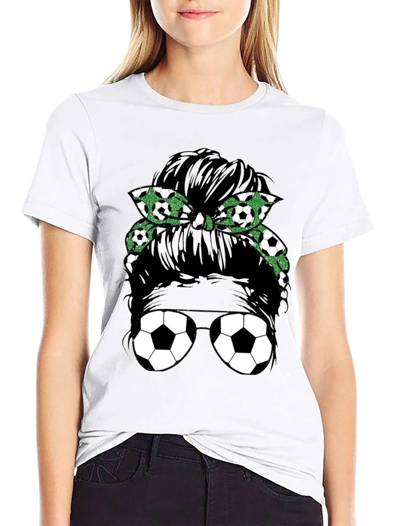 Black Soccer Mom Messy Bun Graphic Tee - Black view 9