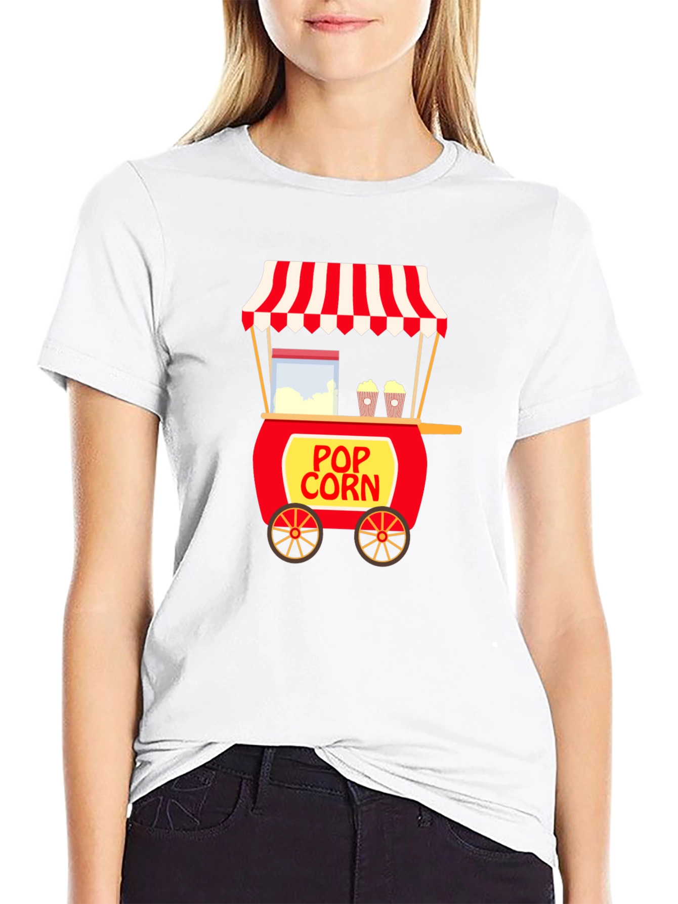 Black Popcorn Cart T-Shirt - Unique Foodie Tee view 9