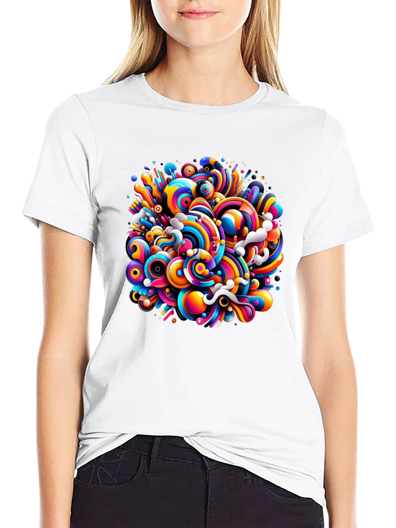 Black Colorful Swirl Graphic Black T-Shirt view 9