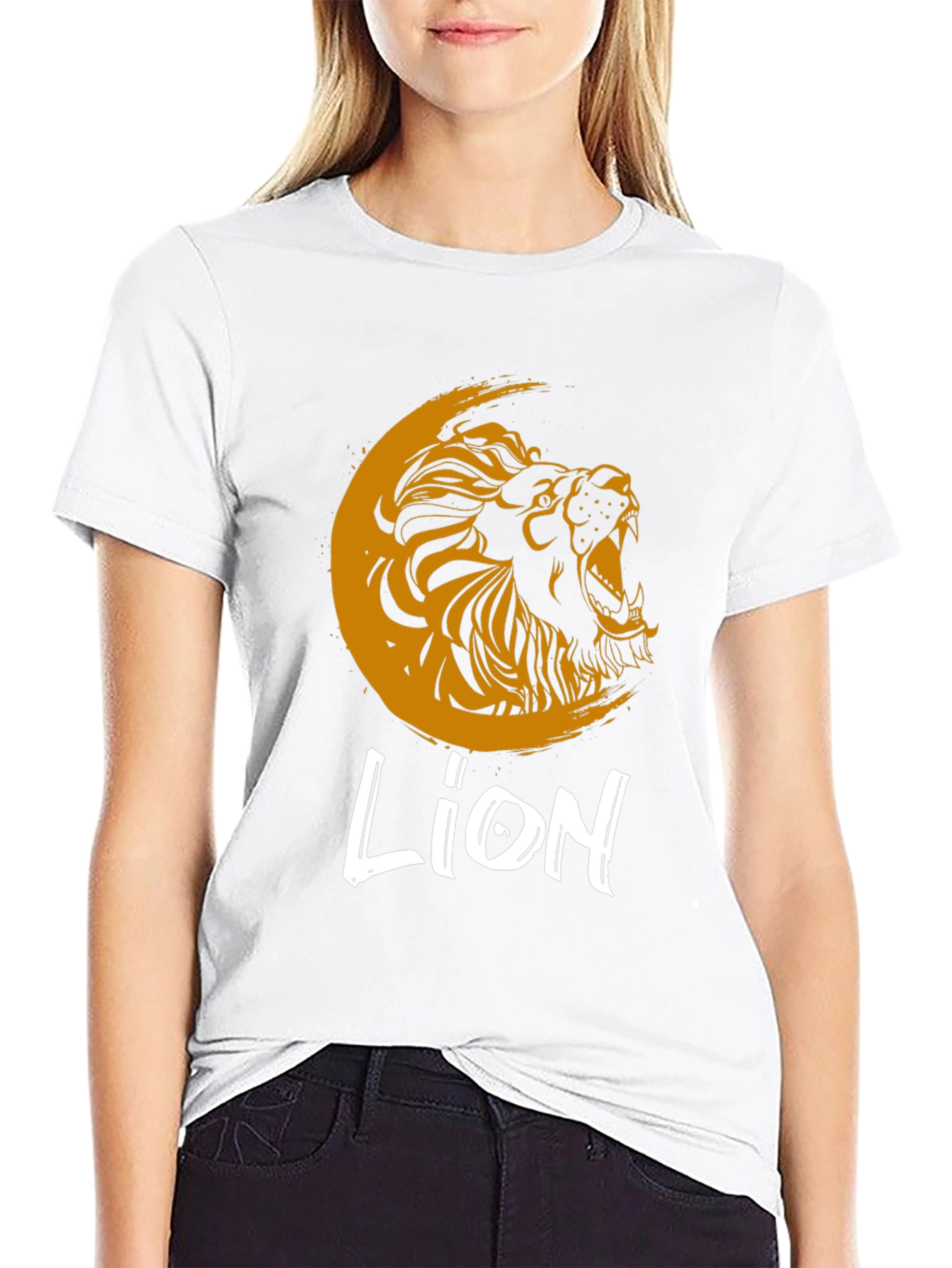 Black Lion Graphic Print Crew Neck T-Shirt view 9