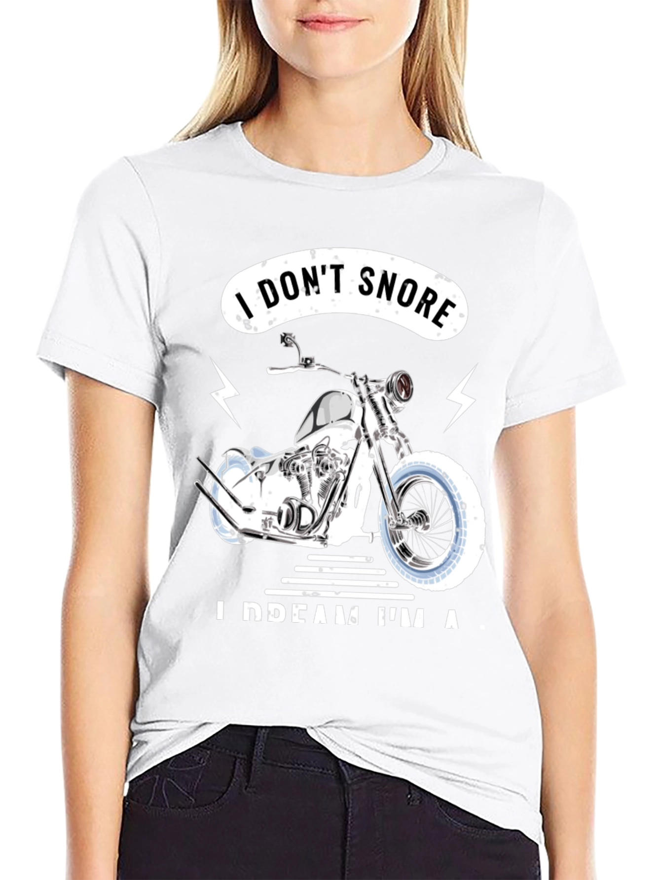Black I Don't Snore, I Dream I'm A Motorcycle Black T-Shirt view 9