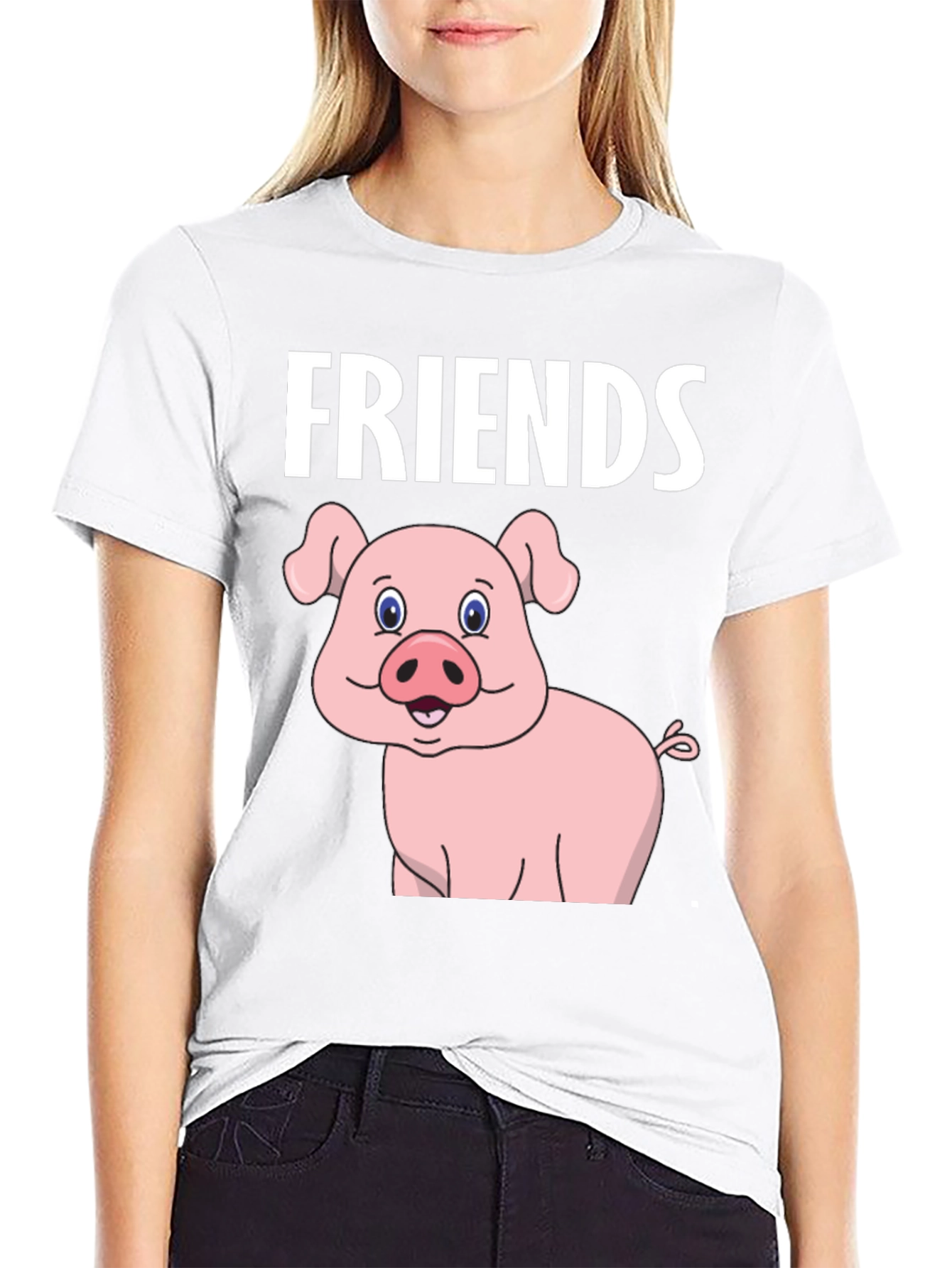Black Friends Pig Cartoon Black Tee view 9