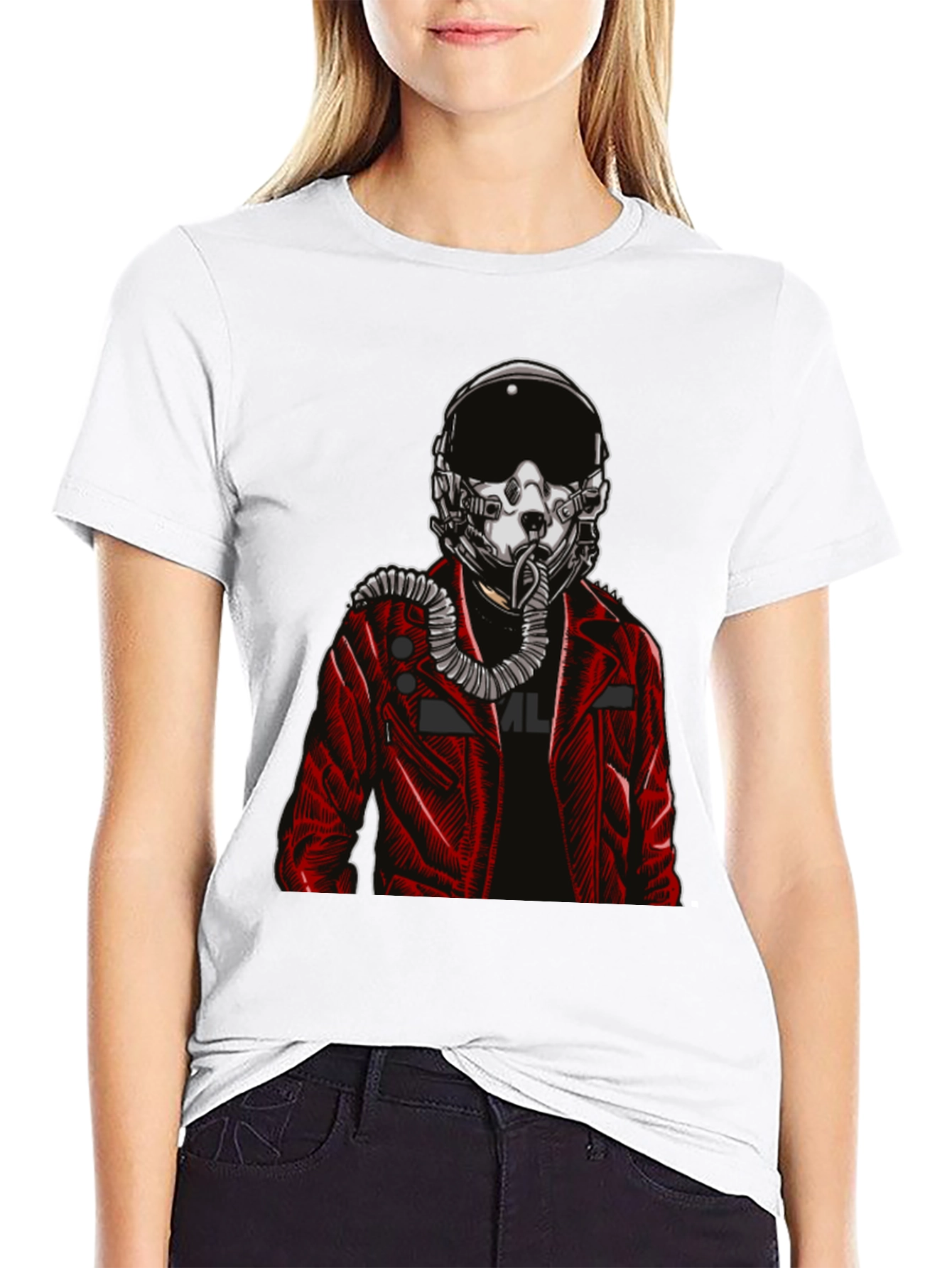 Black Pilot Helmet Graphic Tee - Bold Black Cotton Shirt view 9