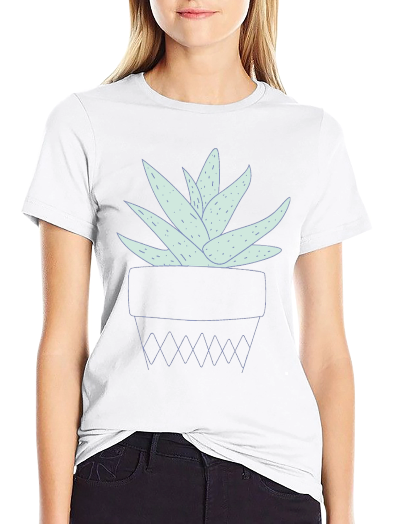 Black Aloe Vera Plant Graphic Tee - Black Casual Shirt view 9