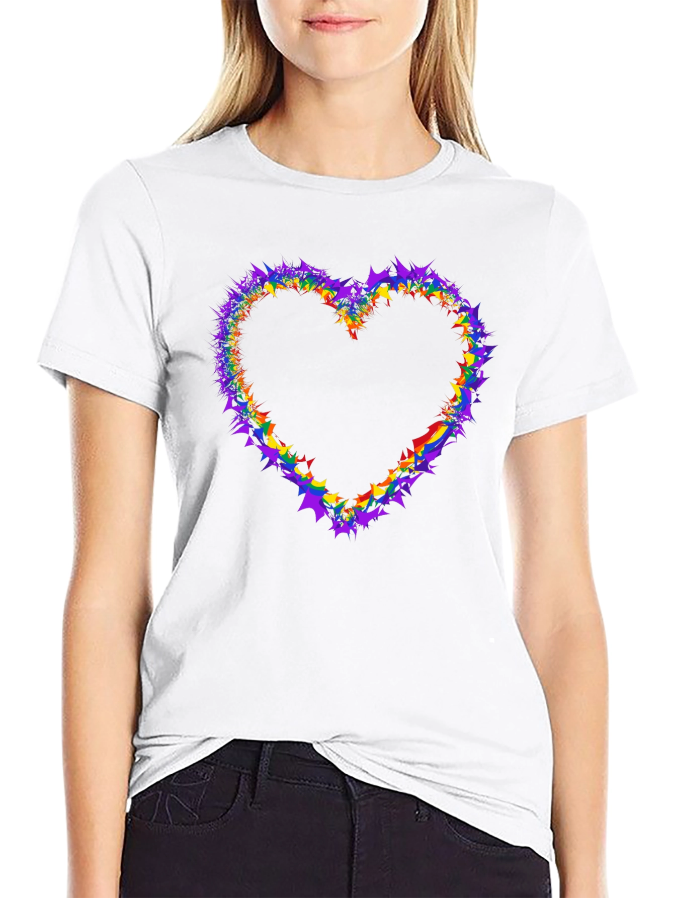Black Rainbow Heart Graphic Tee - Black Cotton view 9