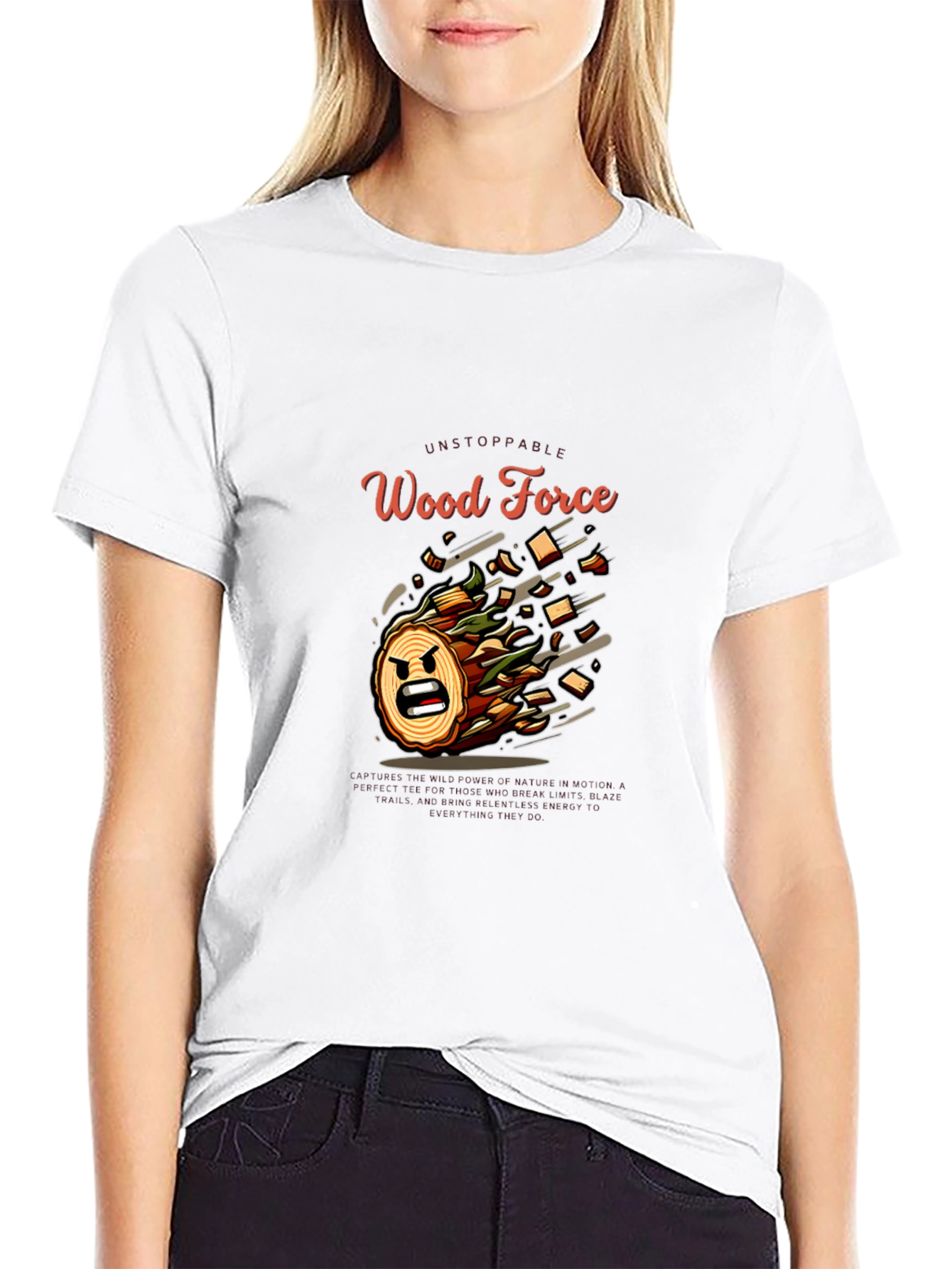 Black Unstoppable Wood Force Graphic T-Shirt view 9