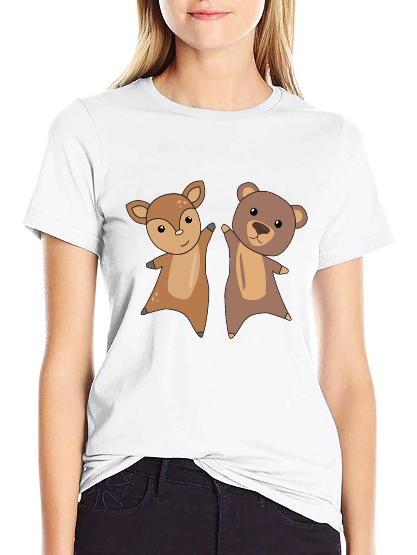 Black Cute Animal Cartoon Graphic T-Shirt view 9
