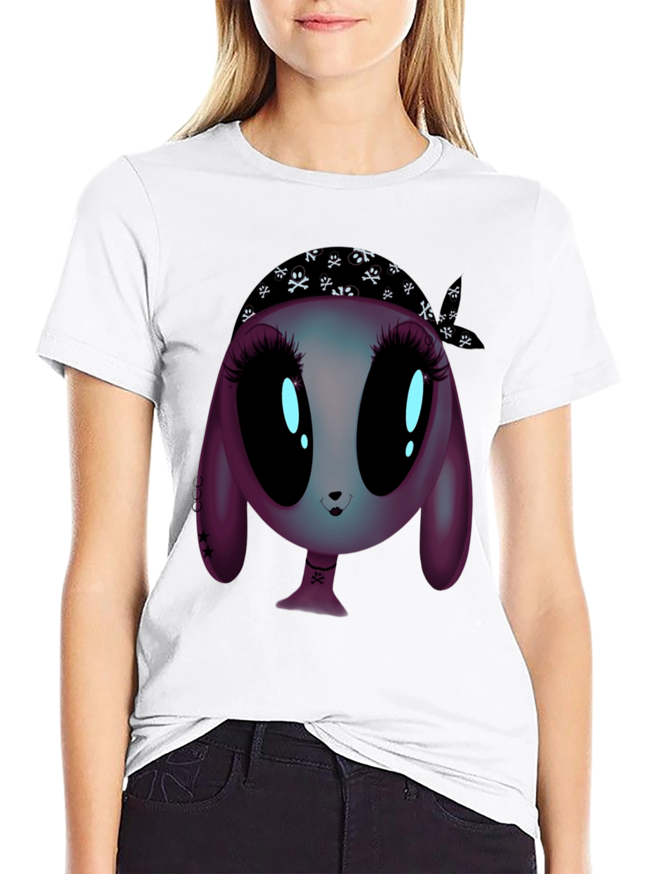 Black Alien Cartoon Graphic Tee - Unisex Black T-Shirt view 9