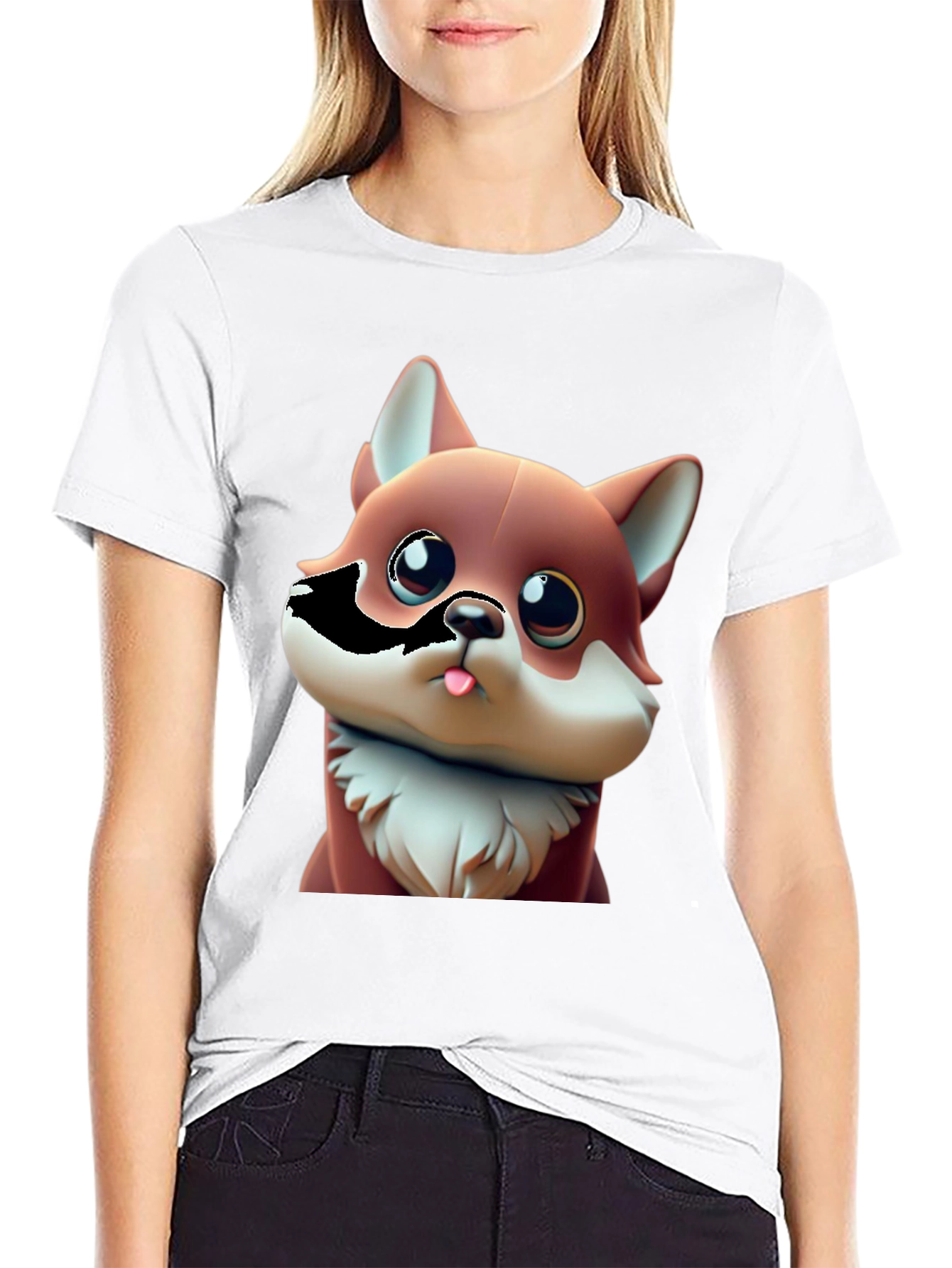 Black Cartoon Fox Black T-Shirt - Cute Animal Tee view 9