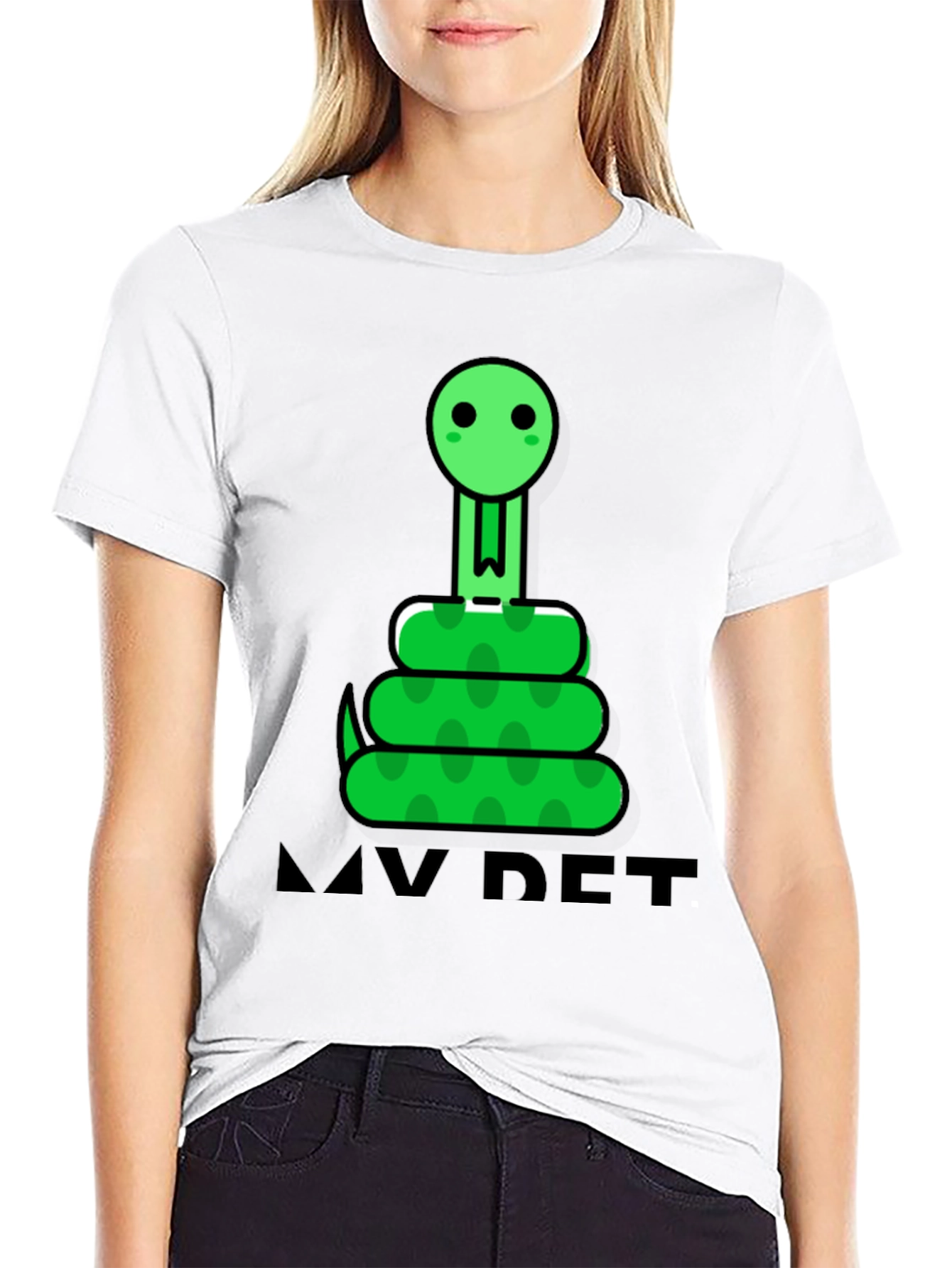 Black Cute Cartoon Snake Graphic Tee - "My Pet" view 9