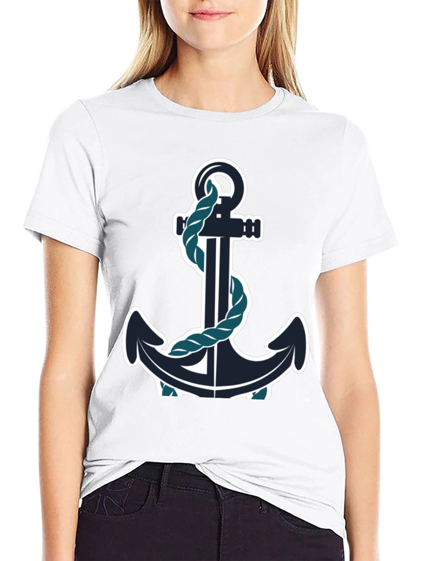 Black Nautical Anchor Graphic Tee - Black Cotton Blend view 9