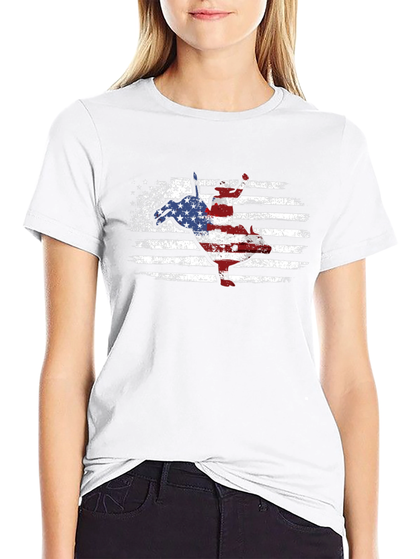 Black American Flag Bull Riding T-Shirt view 9