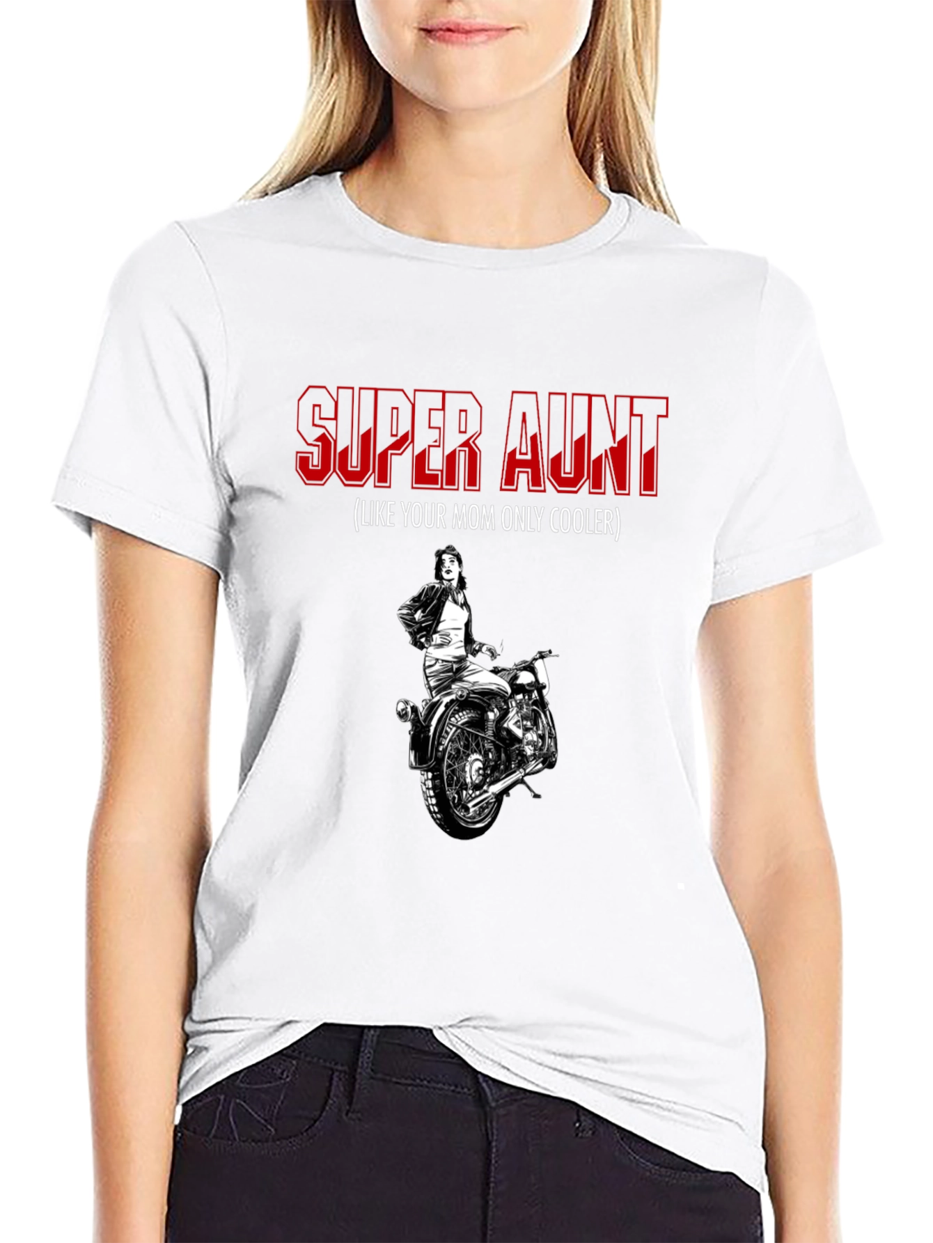Black Super Aunt T-Shirt: Motorcycle Design, Cool Aunt Gift view 9