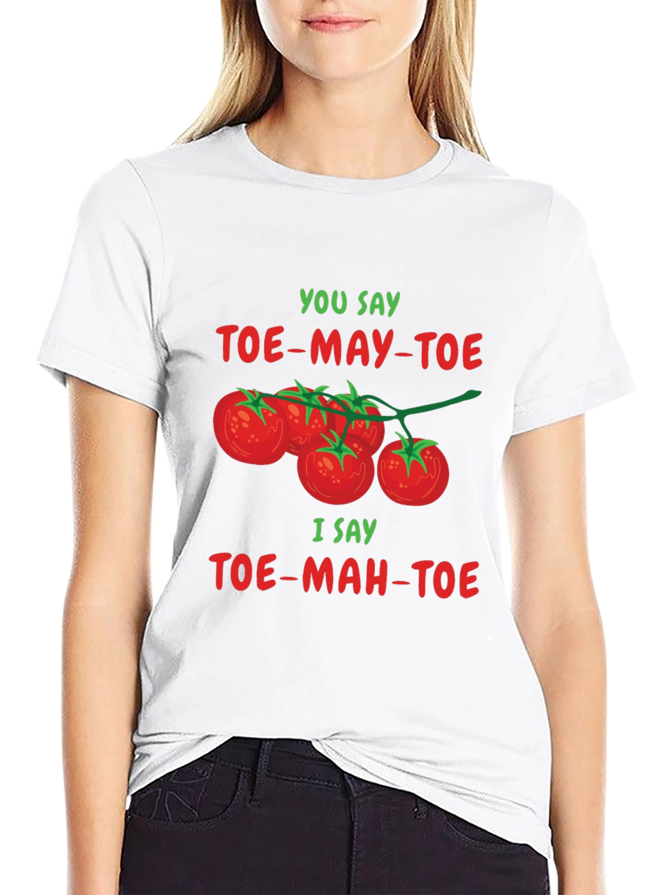 Black Tomato Pun T-Shirt: Toe-may-toe Toe-mah-toe Tee view 9