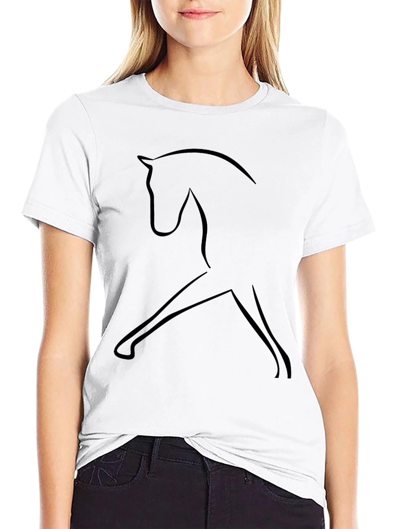 Black Minimalist Horse Outline Black T-Shirt view 9