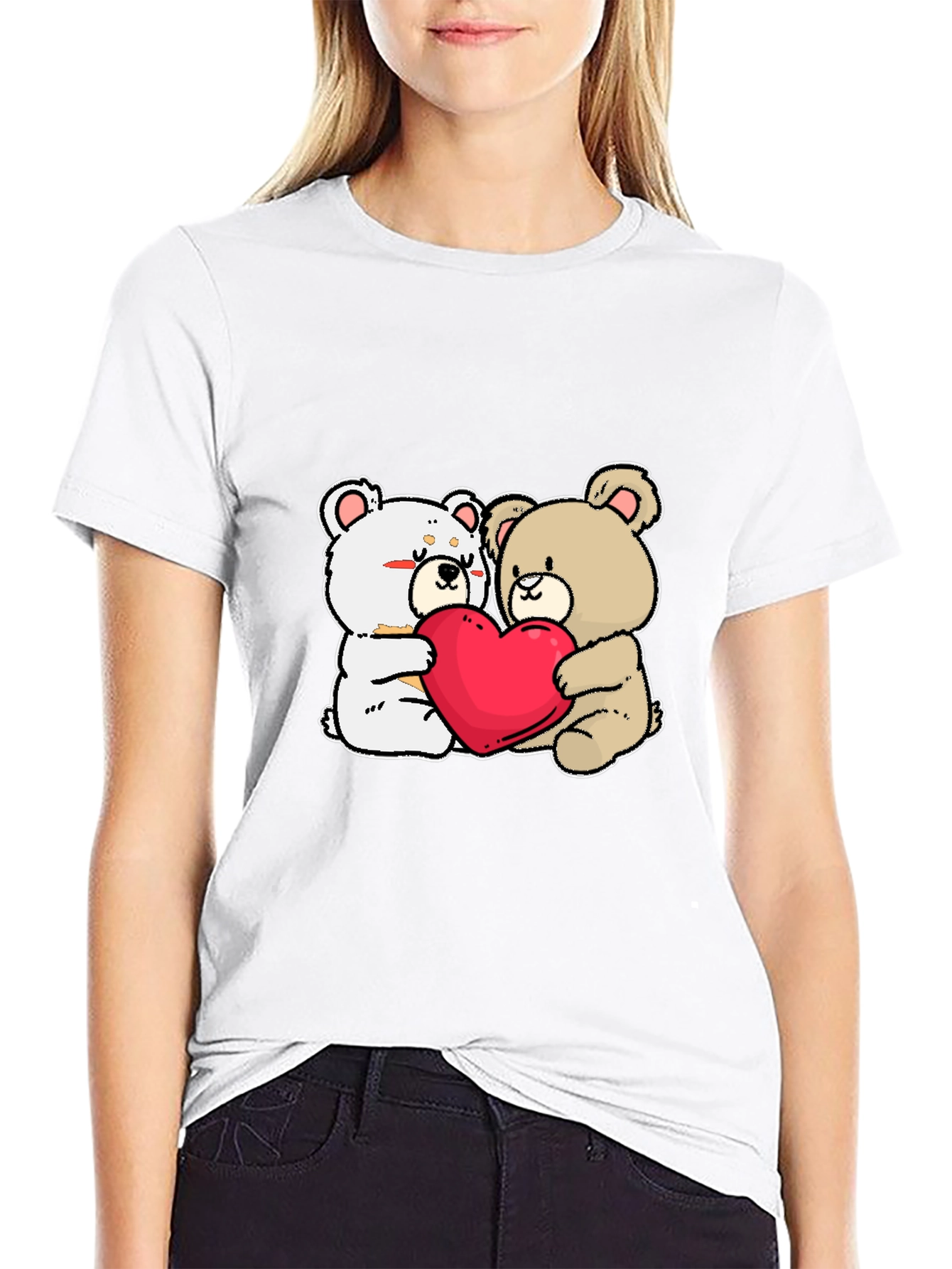 Black Cute Bears Hugging Heart T-Shirt view 9