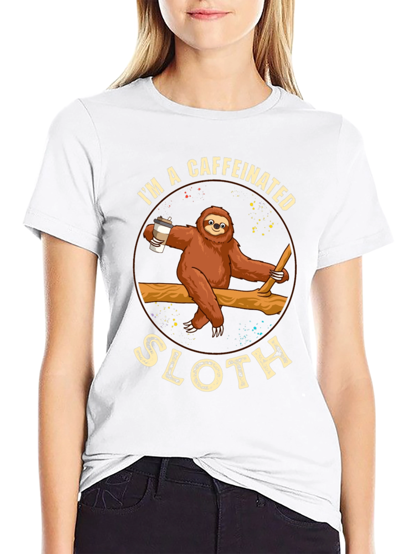 Black Caffeinated Sloth Graphic T-Shirt - Unisex view 9