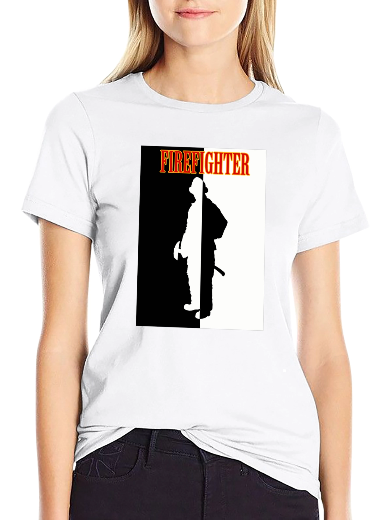 Black Firefighter Graphic Tee - Black Crew Neck Shirt view 9