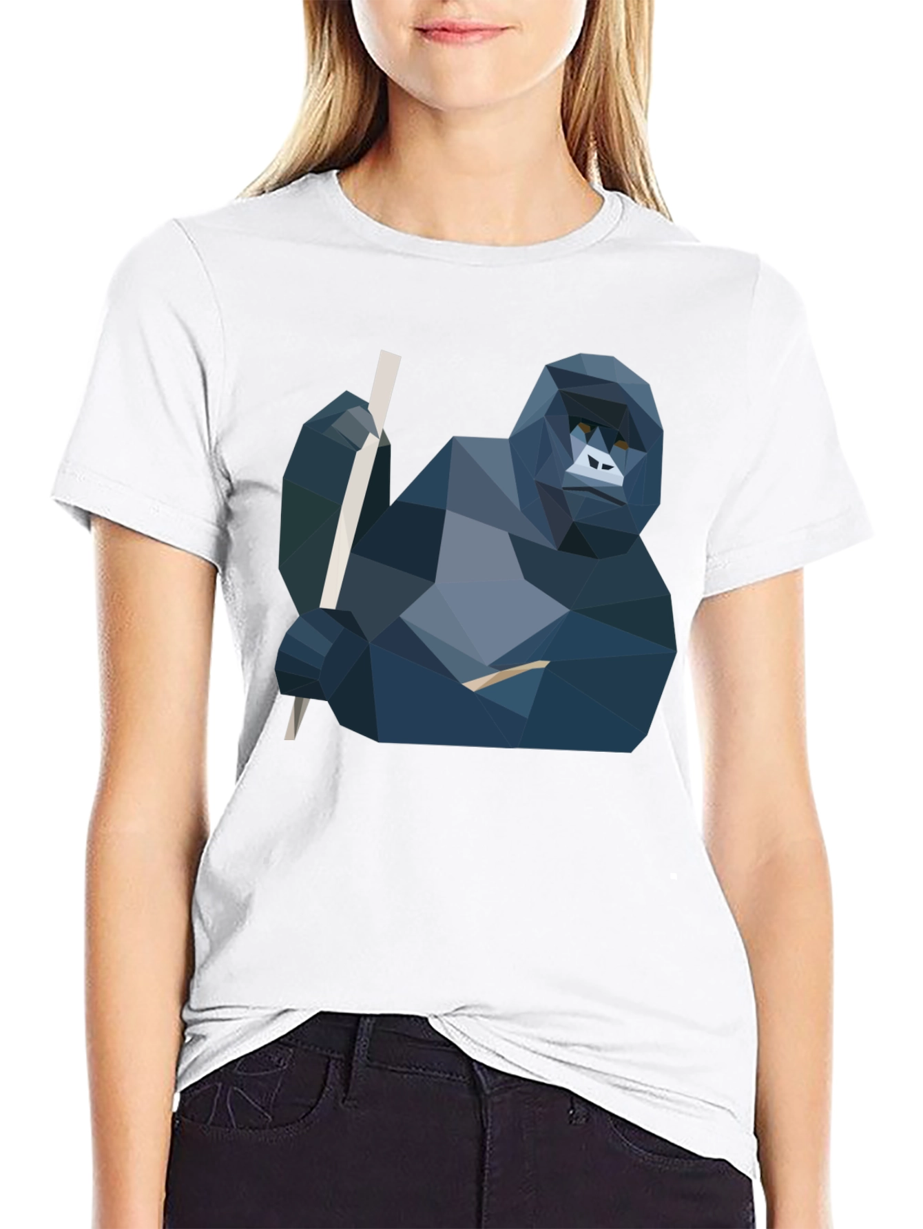 Black Geometric Gorilla Graphic Tee - Modern Animal Print Shirt view 9