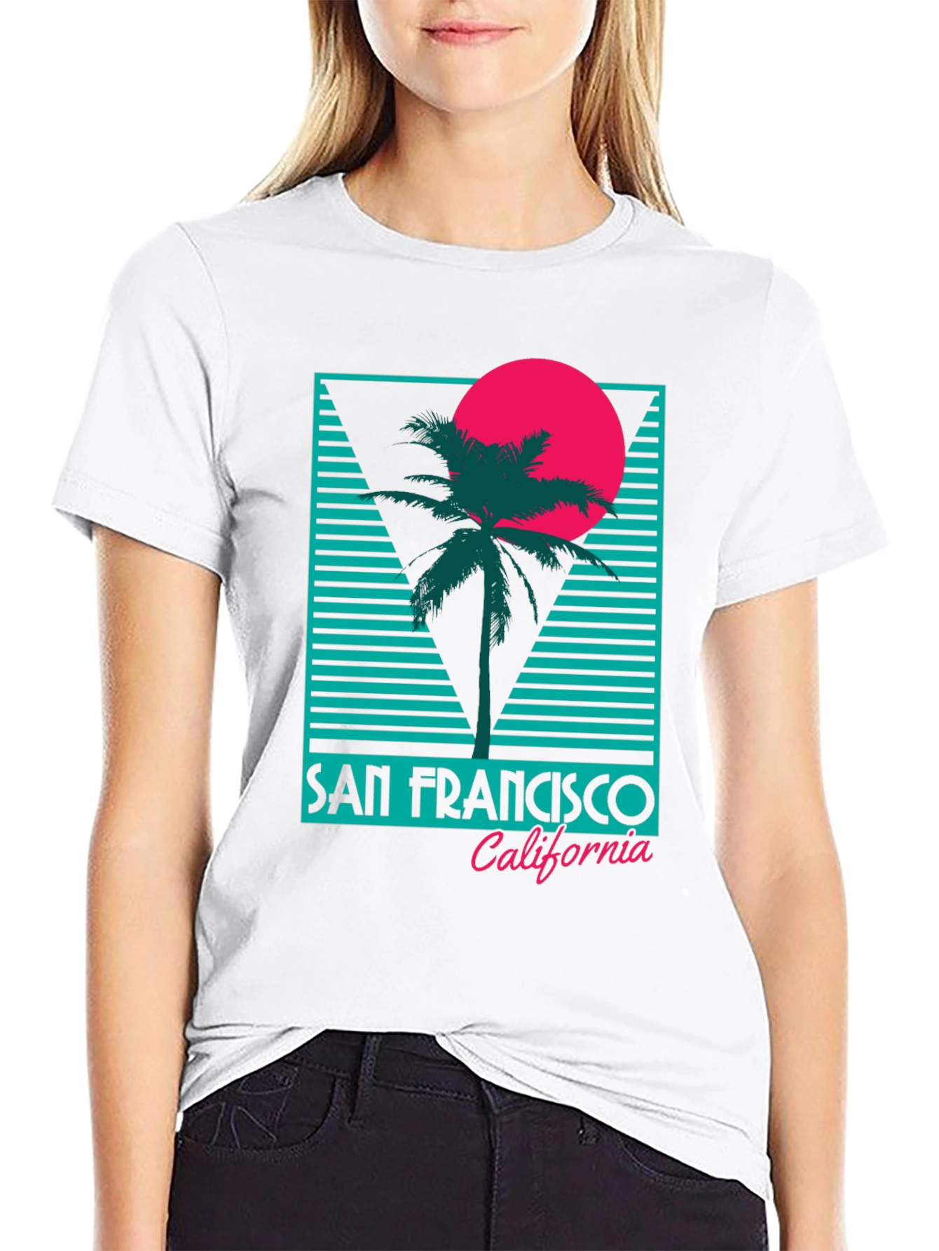 Black Retro San Francisco T-Shirt Palm Tree Sunset Design view 9
