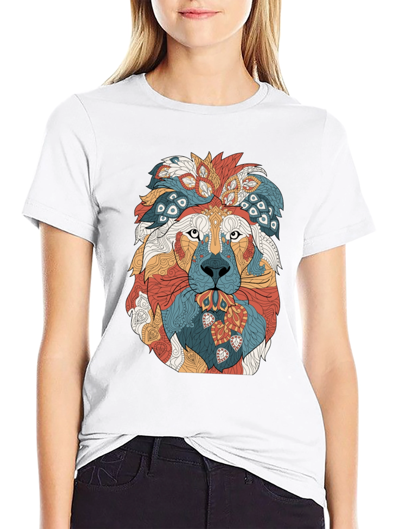 Black Lion Graphic Print Crew Neck T-Shirt - Artistic Design view 9