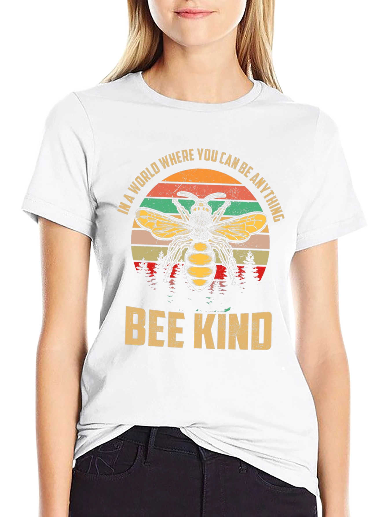 Black Bee Kind Graphic Tee - Trendy Casual Top view 9
