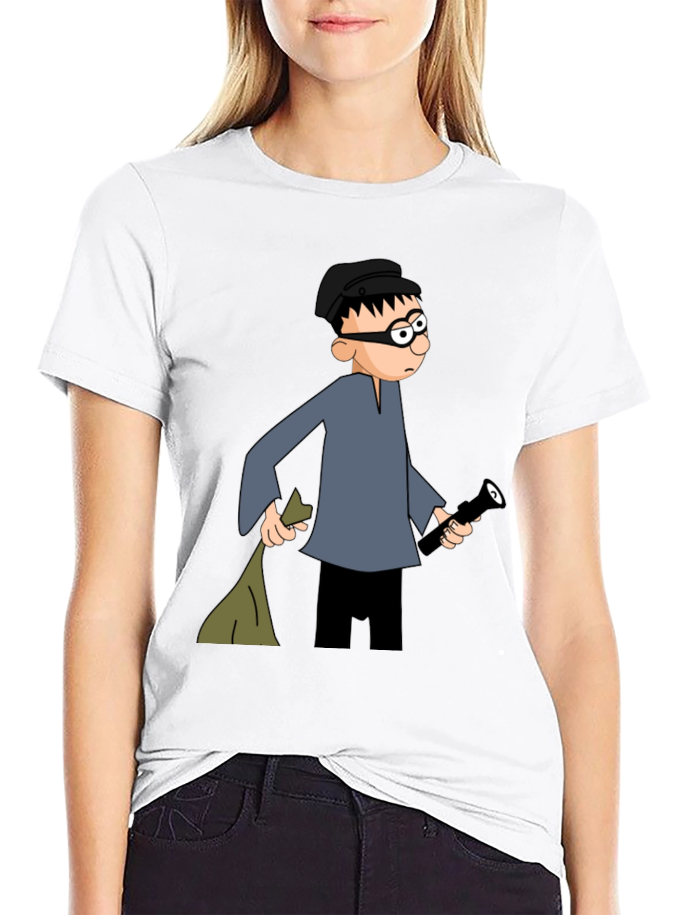 Black Cartoon Burglar Black T-Shirt view 9