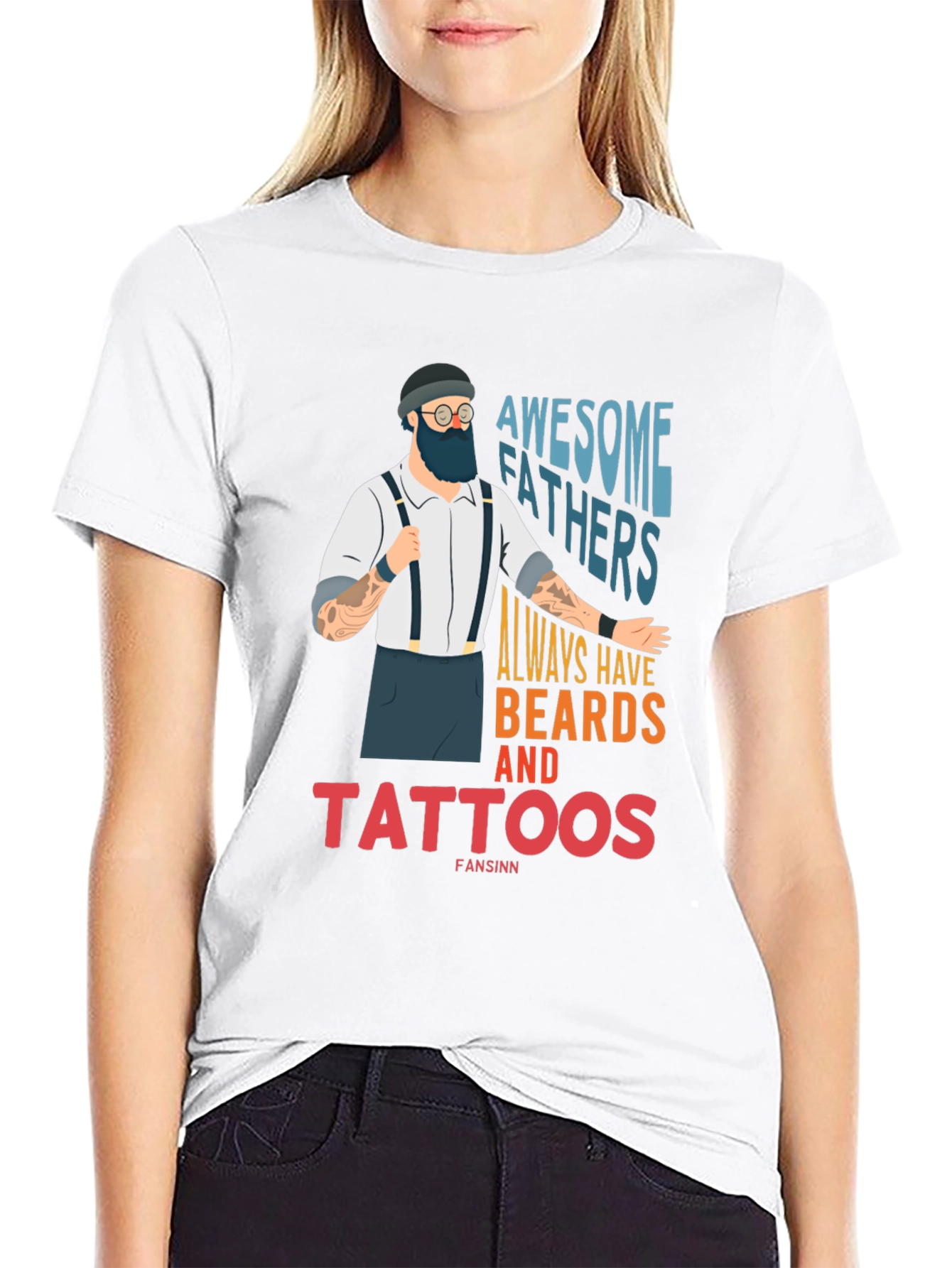 Black Awesome Fathers Beards Tattoos Graphic Tee view 9