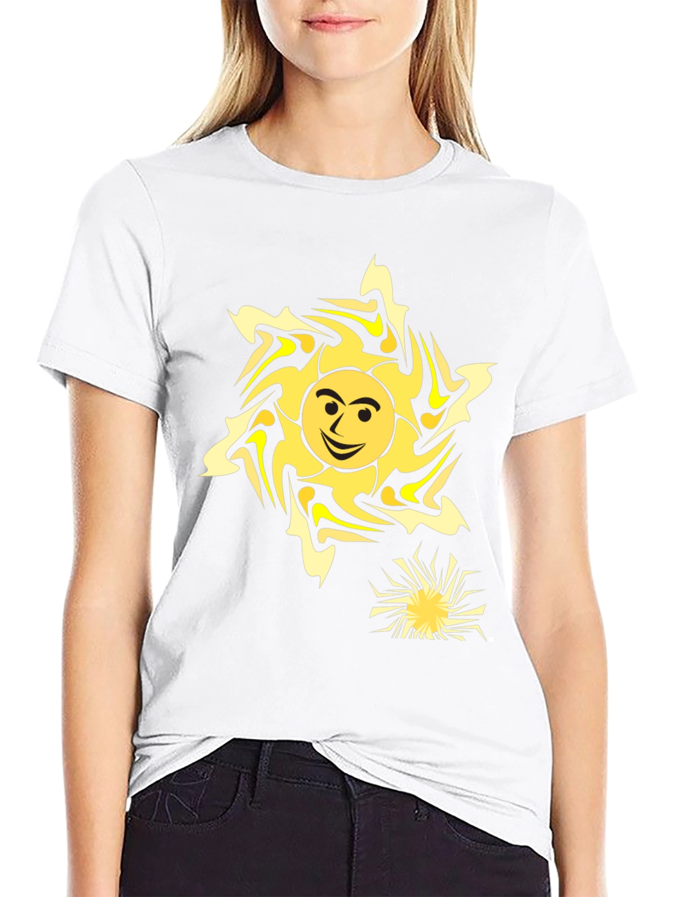 Black Smiling Sun Graphic Tee - Black Cotton Comfort view 9